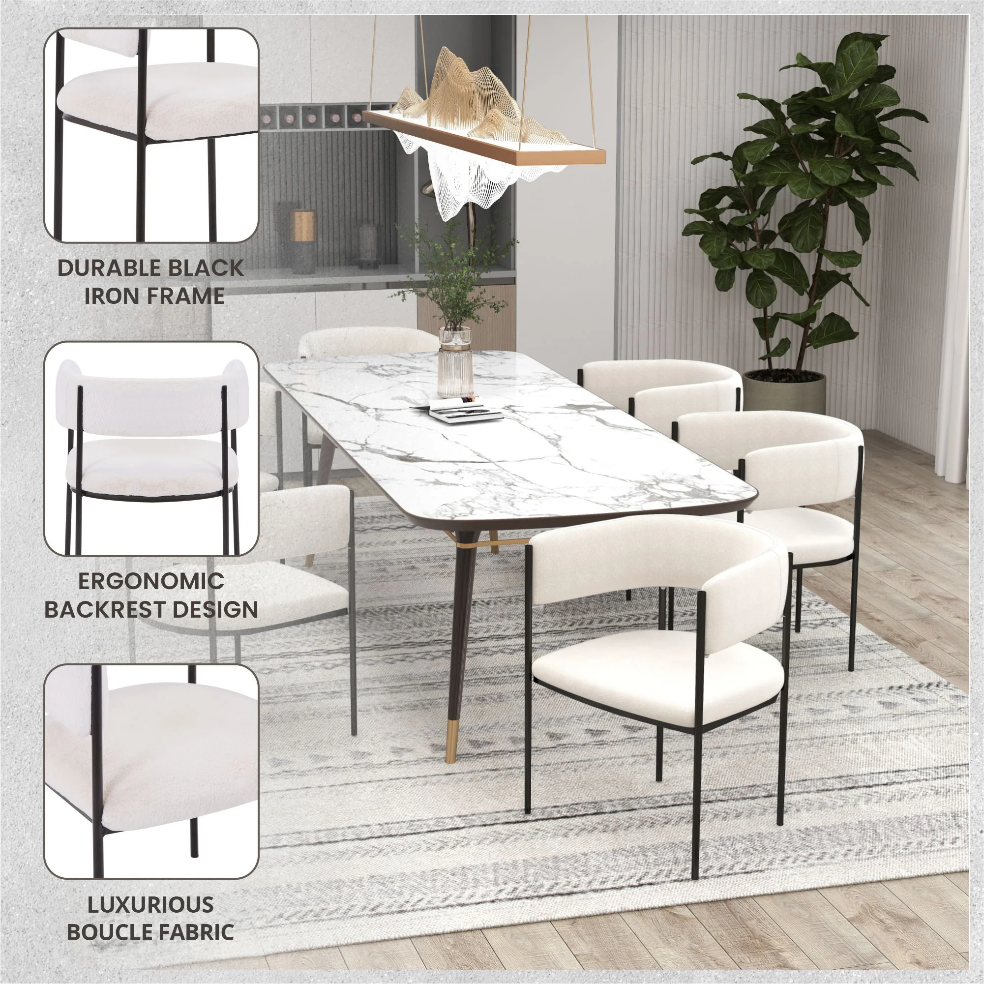 Elias Collection Modern Dining Chair in Light Grey Velvet - Set of 4