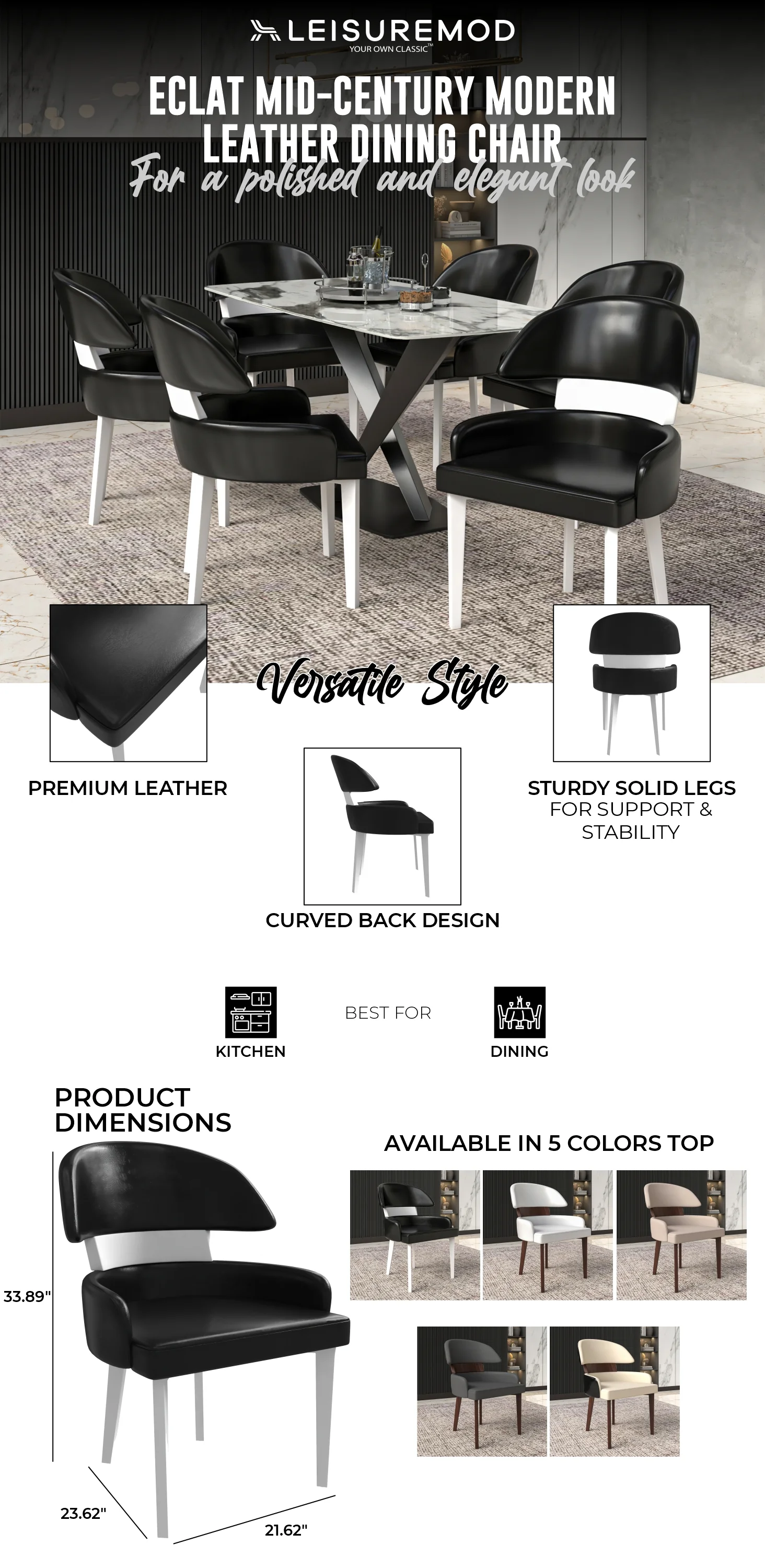 Ethos Collection Modern Wooden Dining Chair in Black