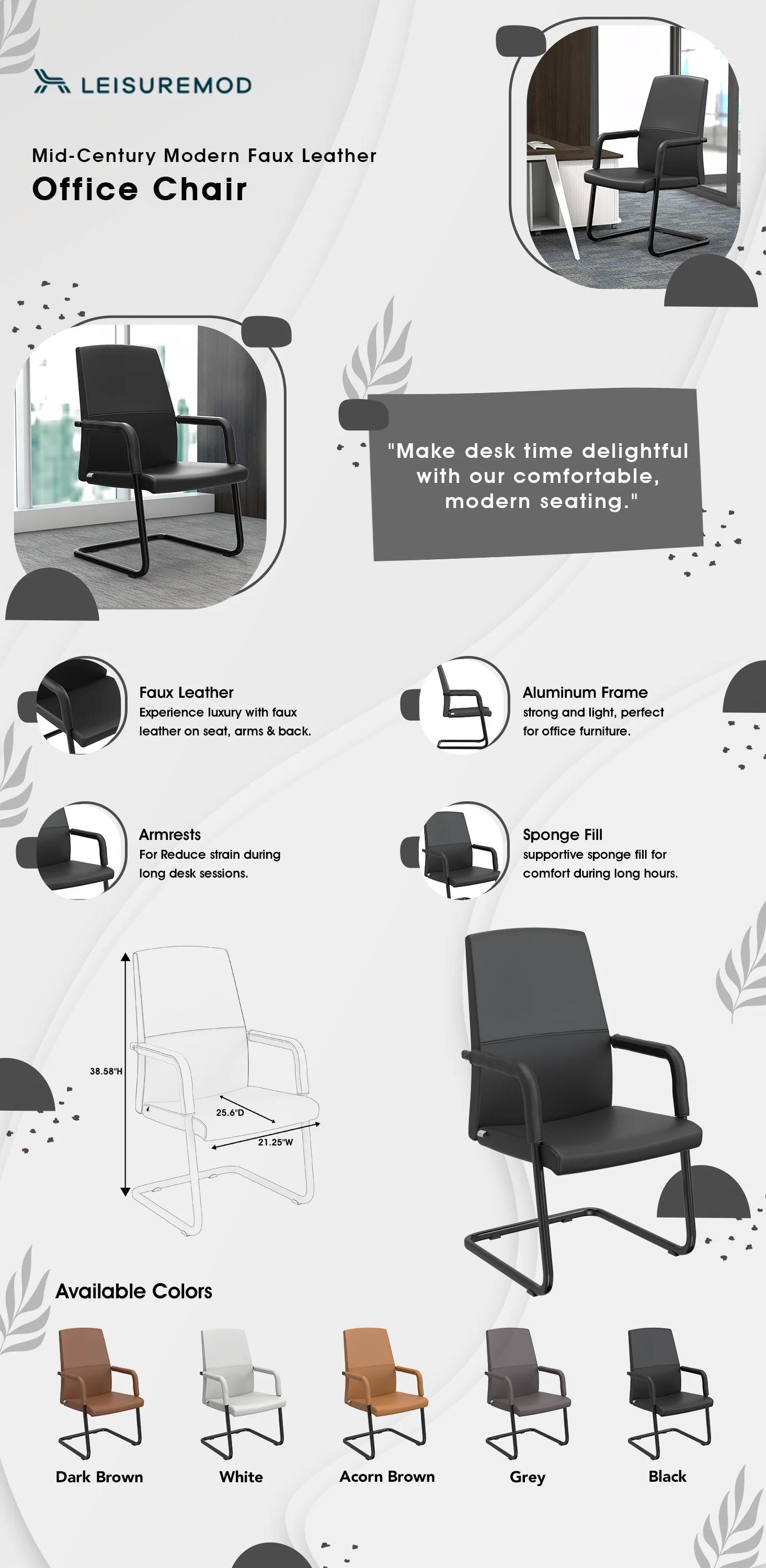 Evander Office Guest Chair in Black Leather