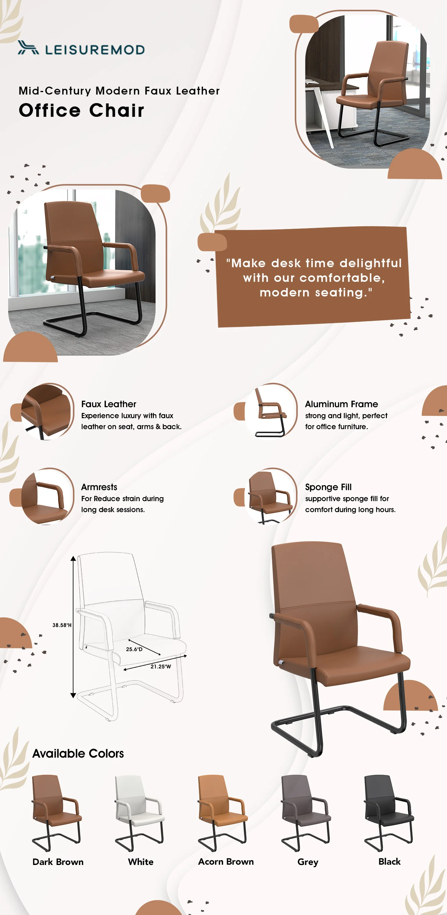 Evander Office Guest Chair in Dark Brown Leather