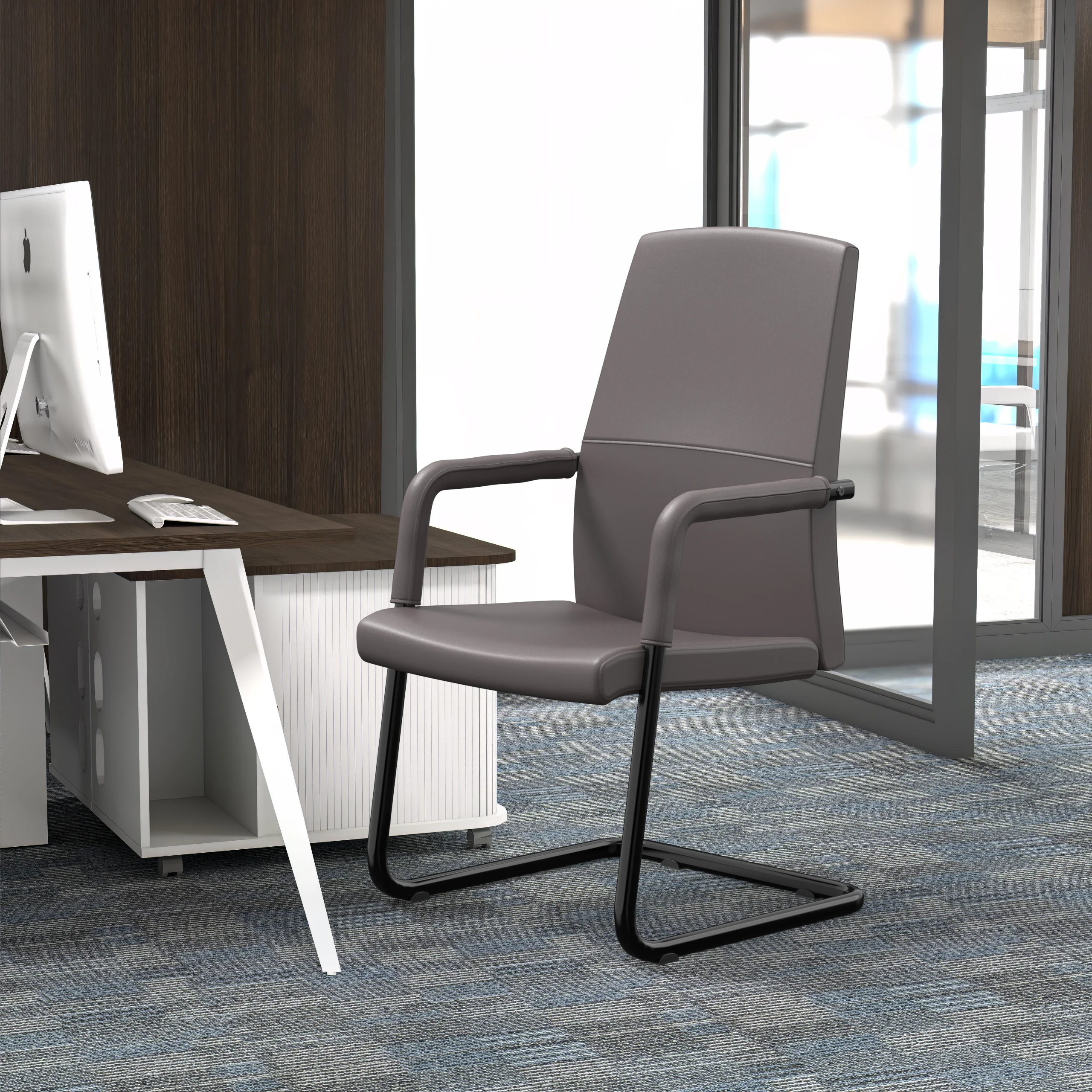 Evander Office Guest Chair in Grey Leather