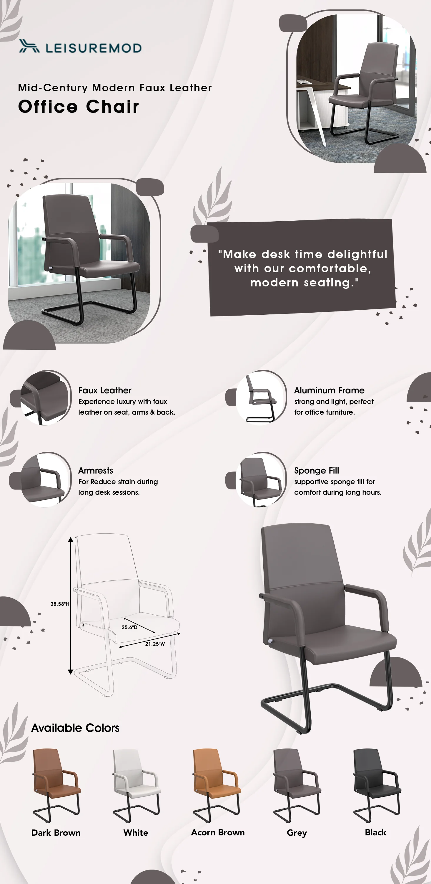 Evander Office Guest Chair in Grey Leather