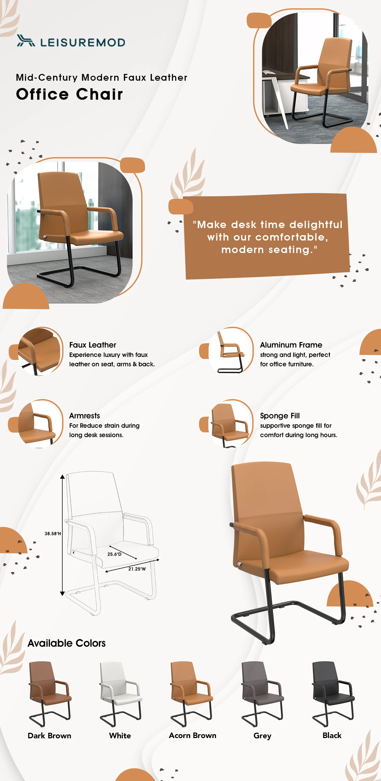 Evander Office Guest Chair in Acorn Brown Leather