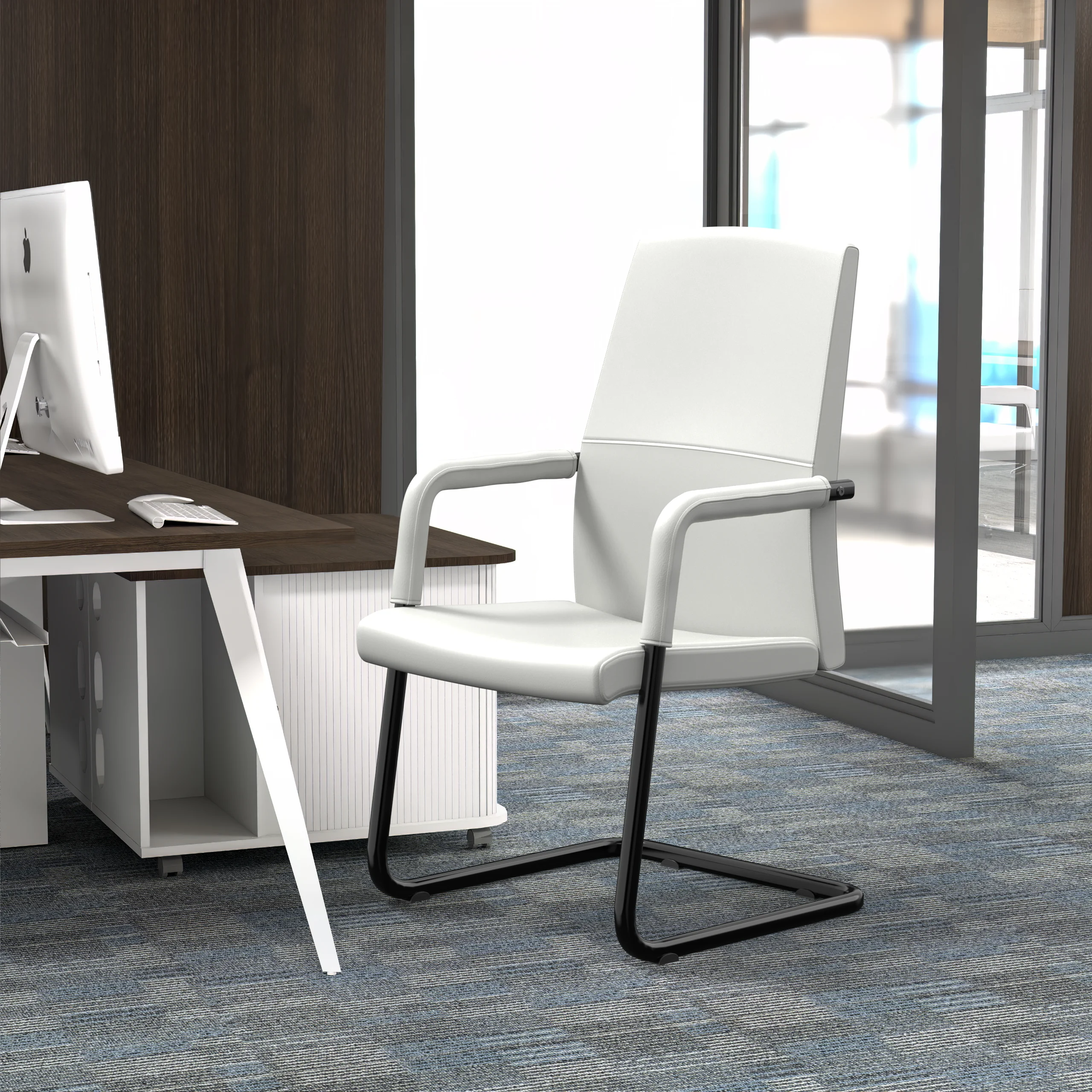 Evander Office Guest Chair in White Leather