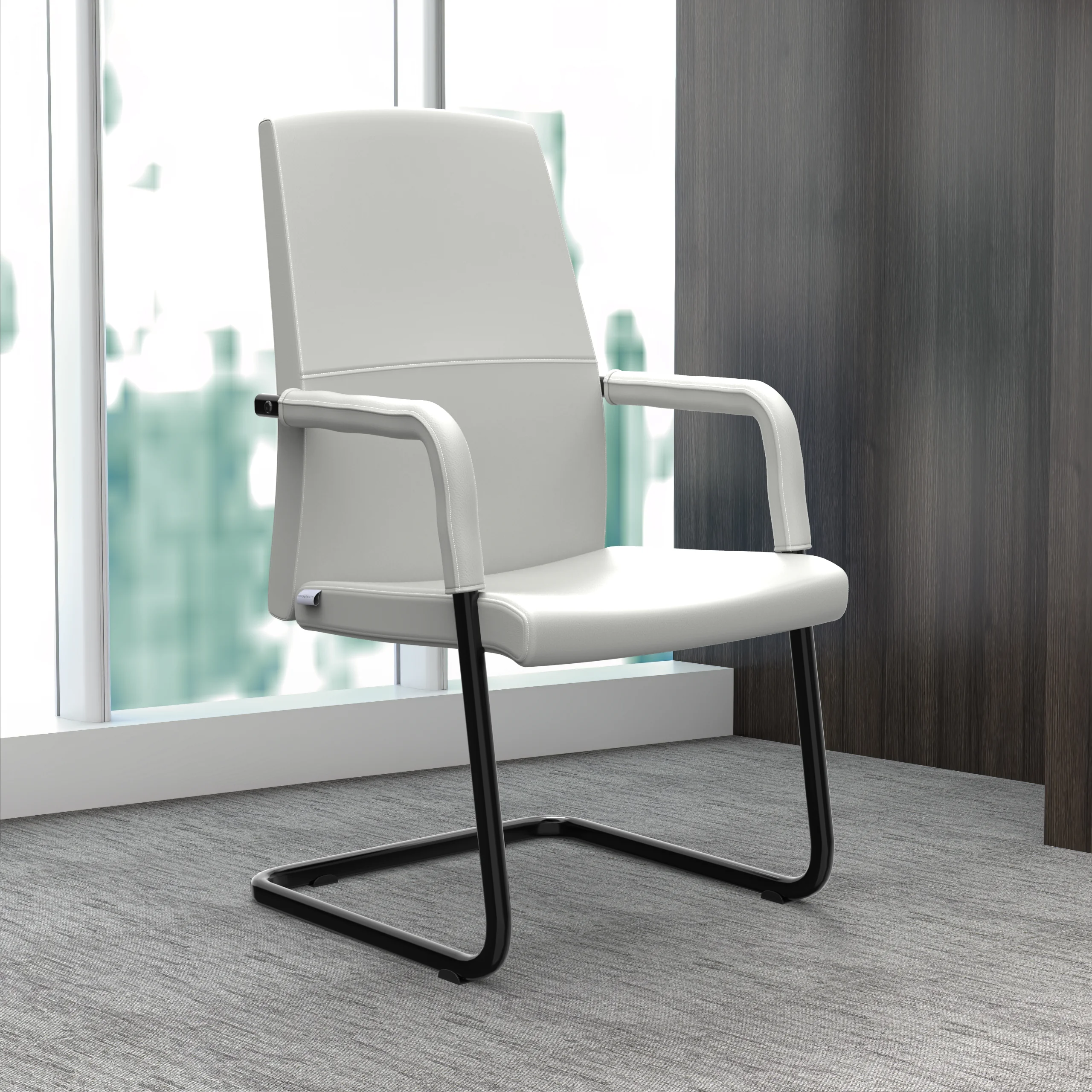 Evander Office Guest Chair in White Leather