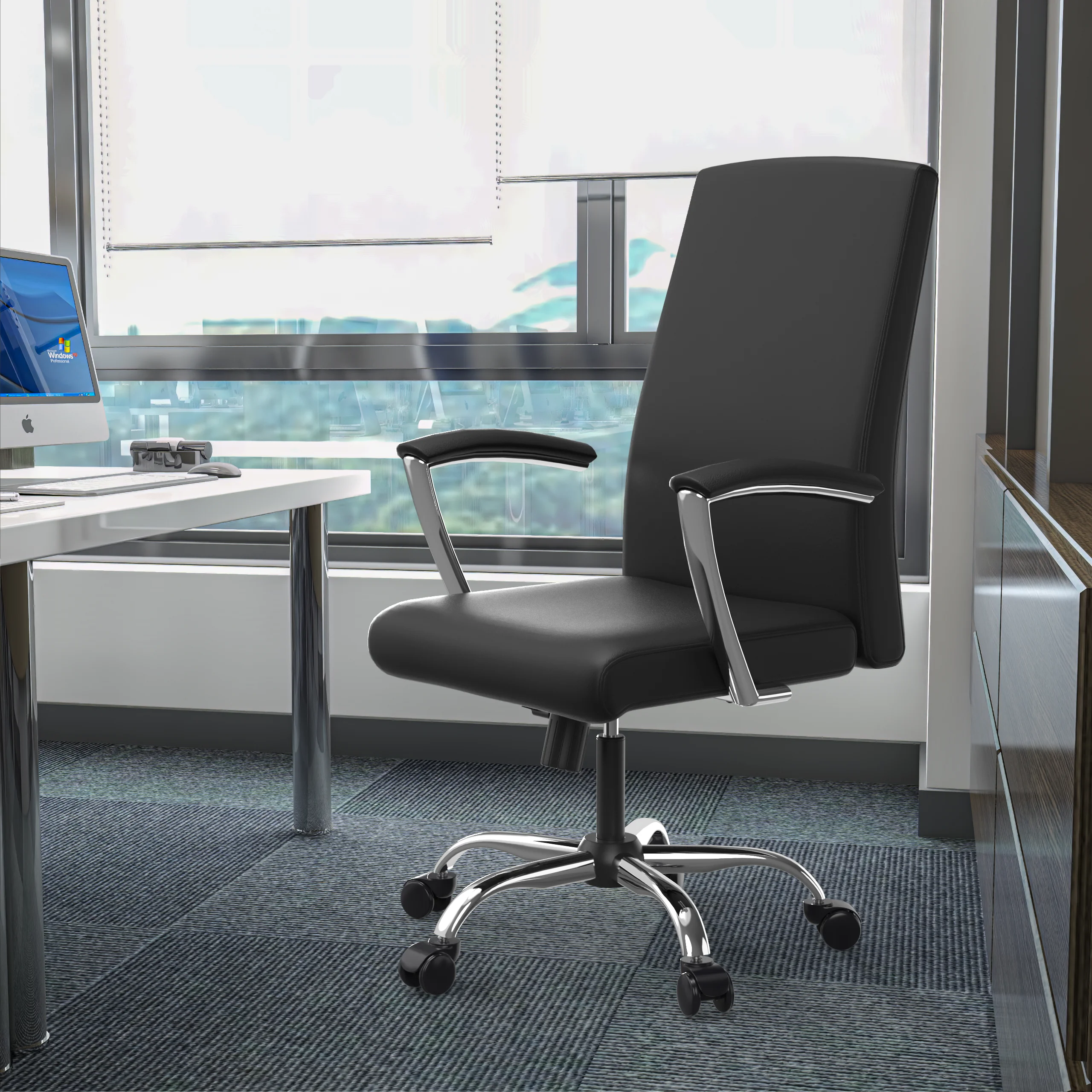 Evander Series Office Chair in Black Leather