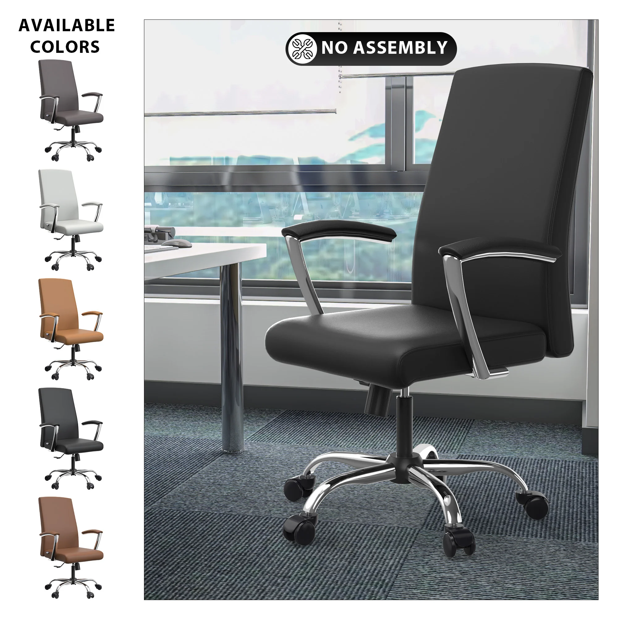 Evander Series Office Chair in Black Leather