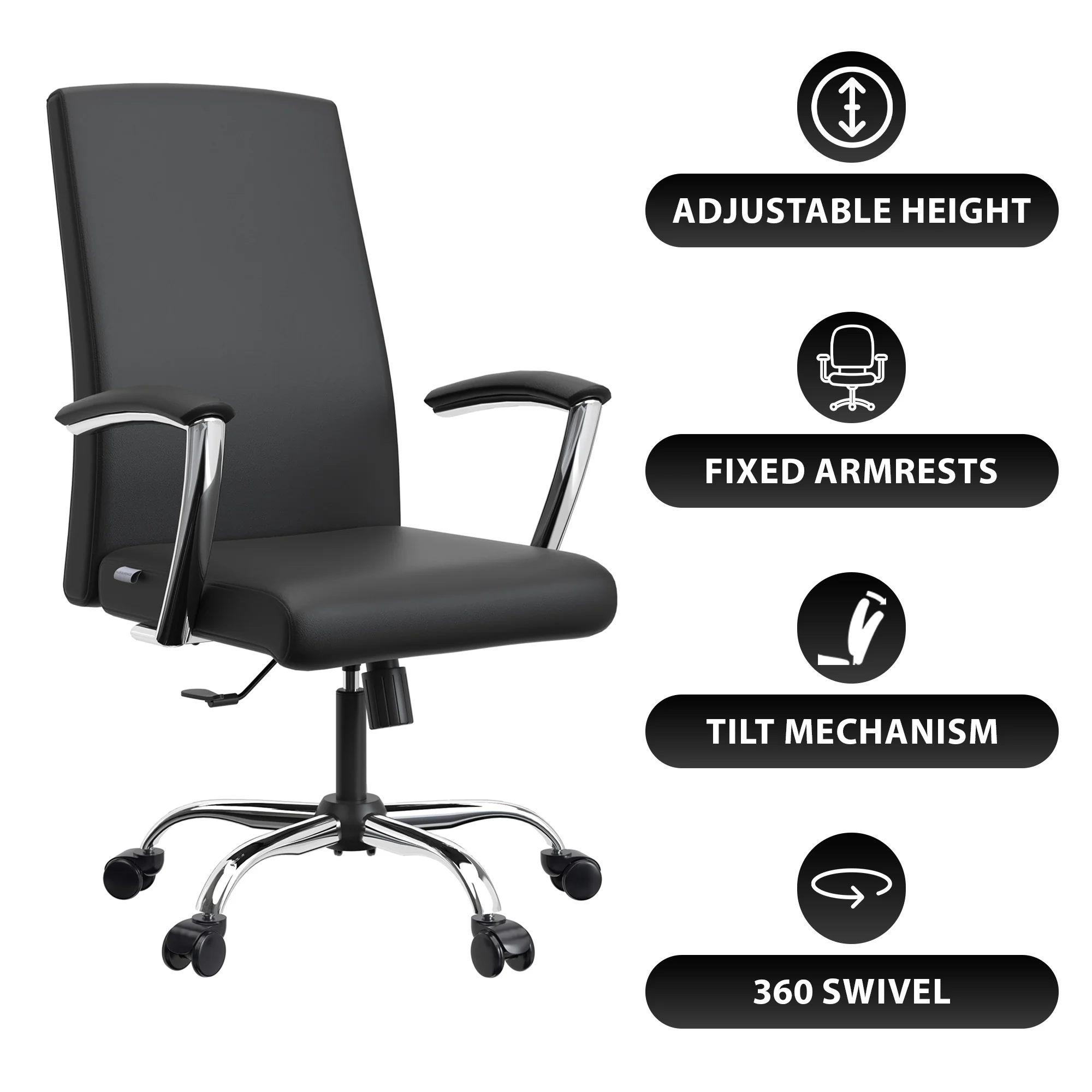 Evander Series Office Chair in Black Leather