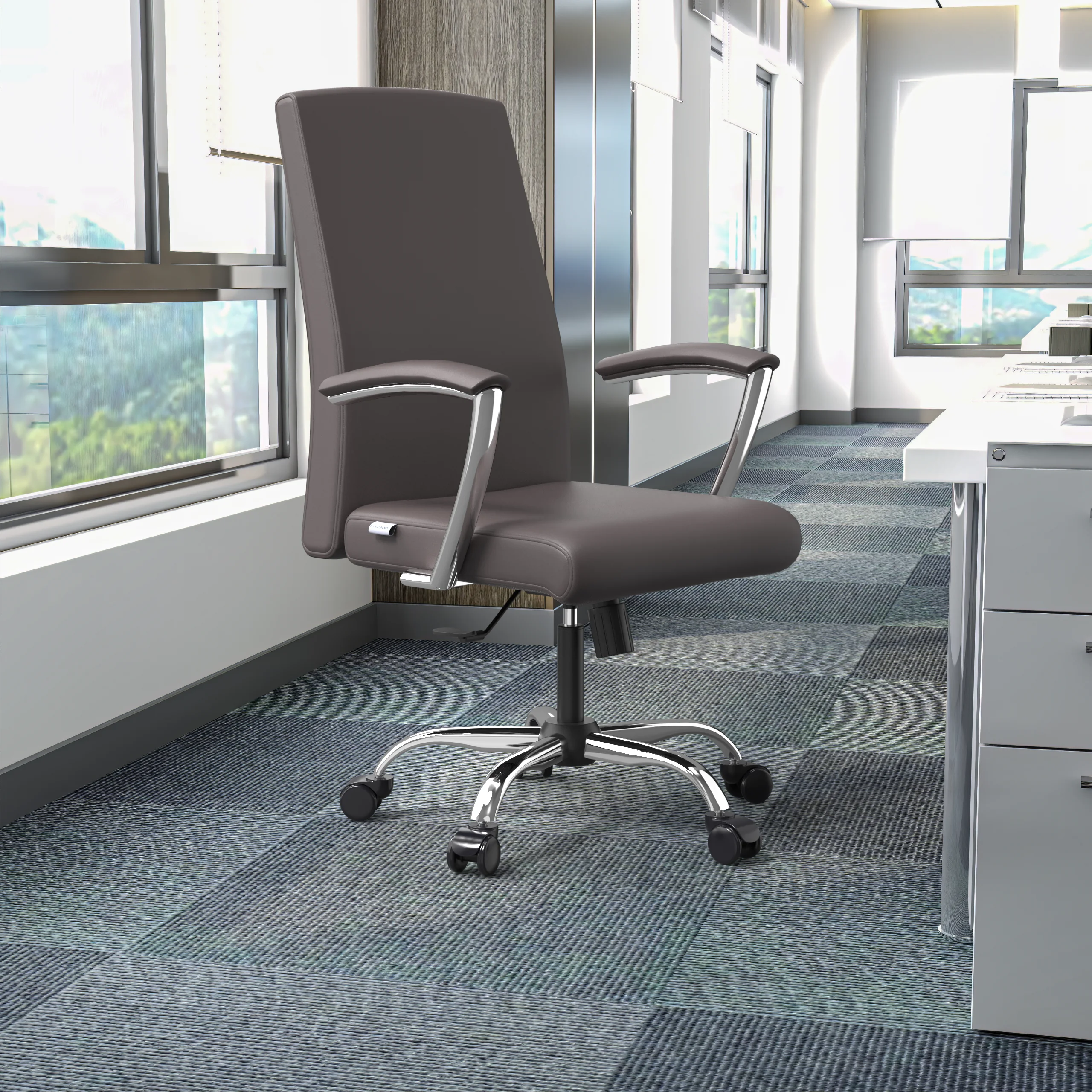 Evander Series Office Chair in Grey Leather