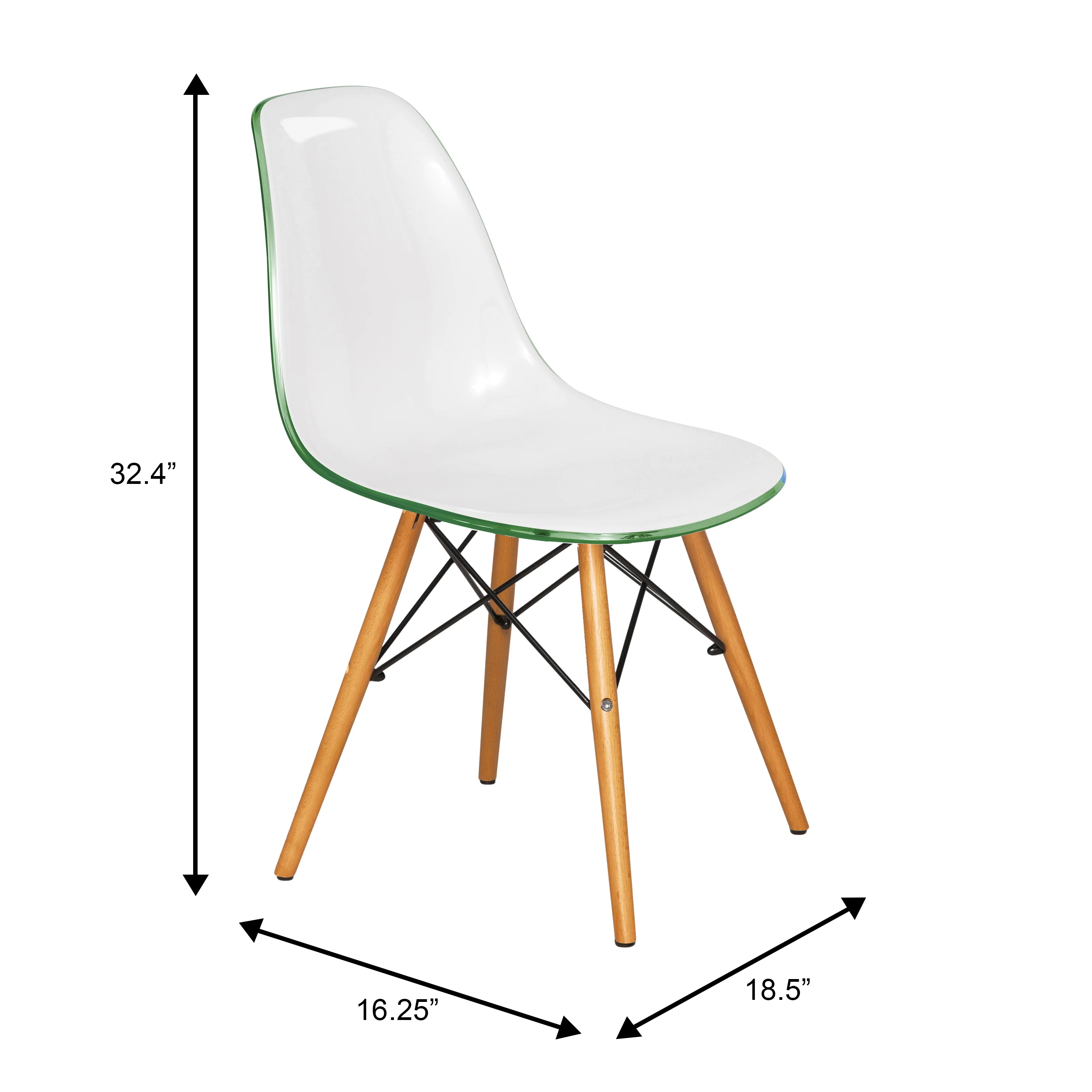 Dover Plastic Molded Dining Side Chair in White Green Set of 2