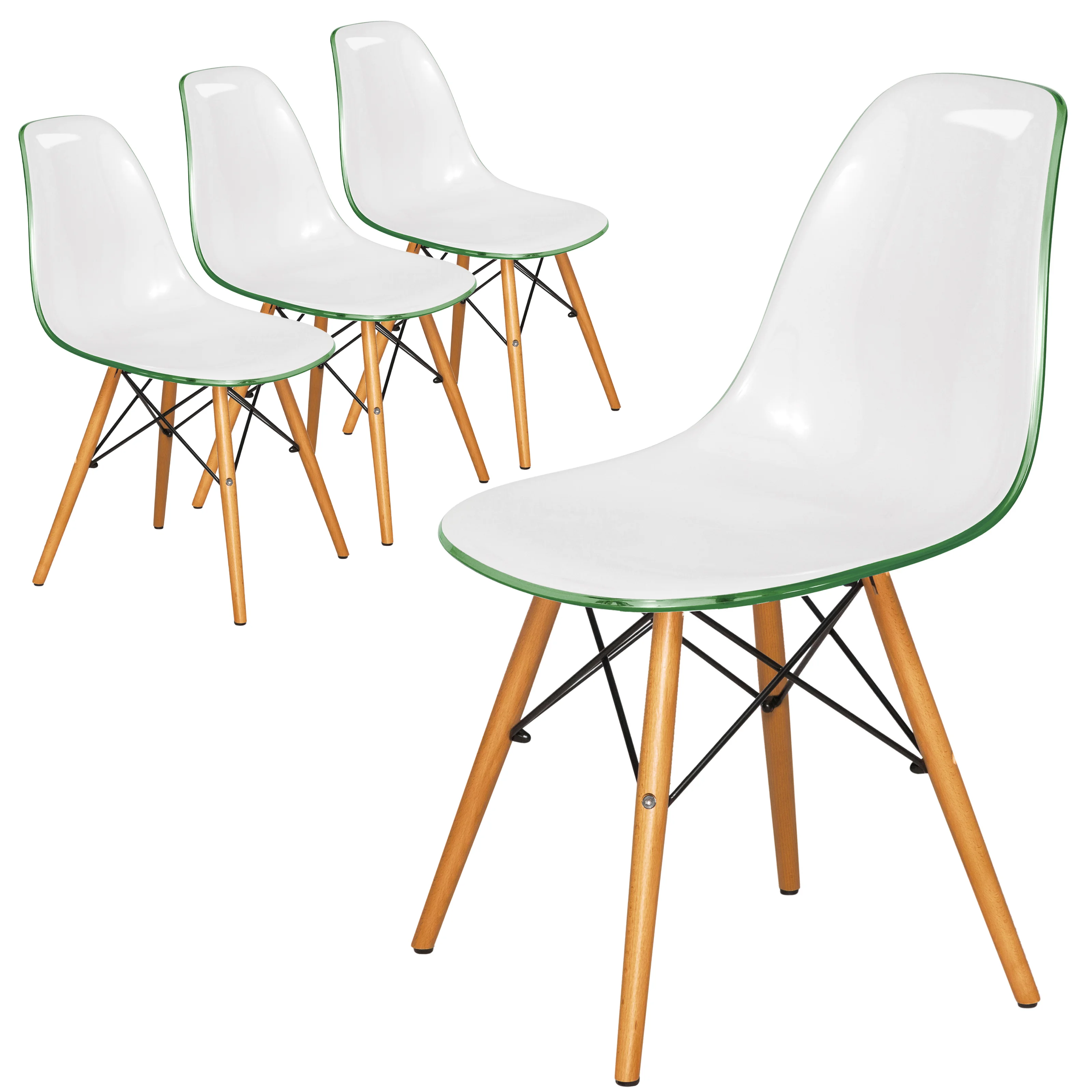 Dover Plastic Molded Dining Side Chair in White Green Set of 4