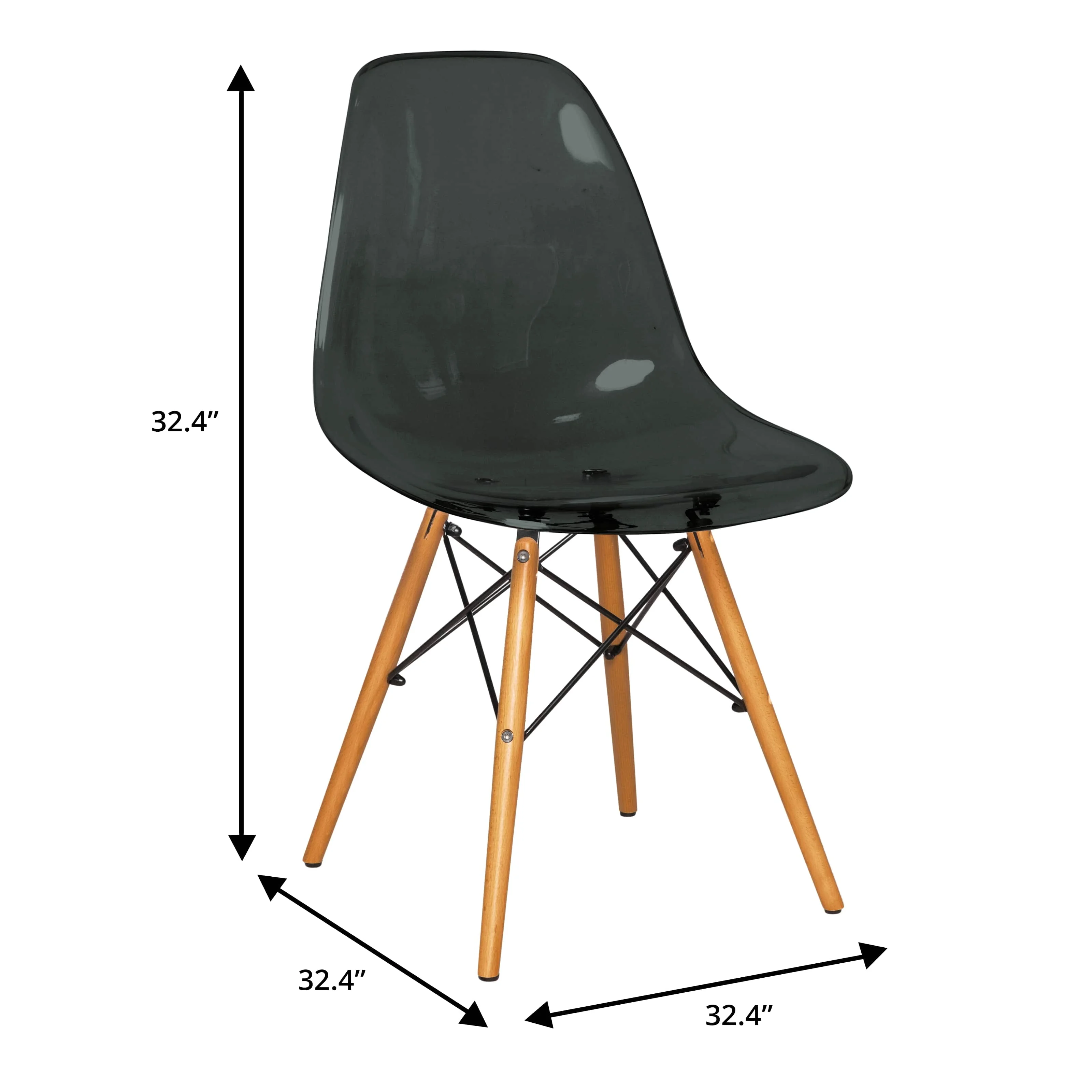 Dover 3-Piece Dining Set with Round Clear Glass Top Bistro Table and 2 Plastic Chairs in Black