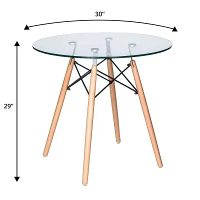 Dover 3-Piece Dining Set with Round Clear Glass Top Bistro Table and 2 Plastic Chairs in Clear