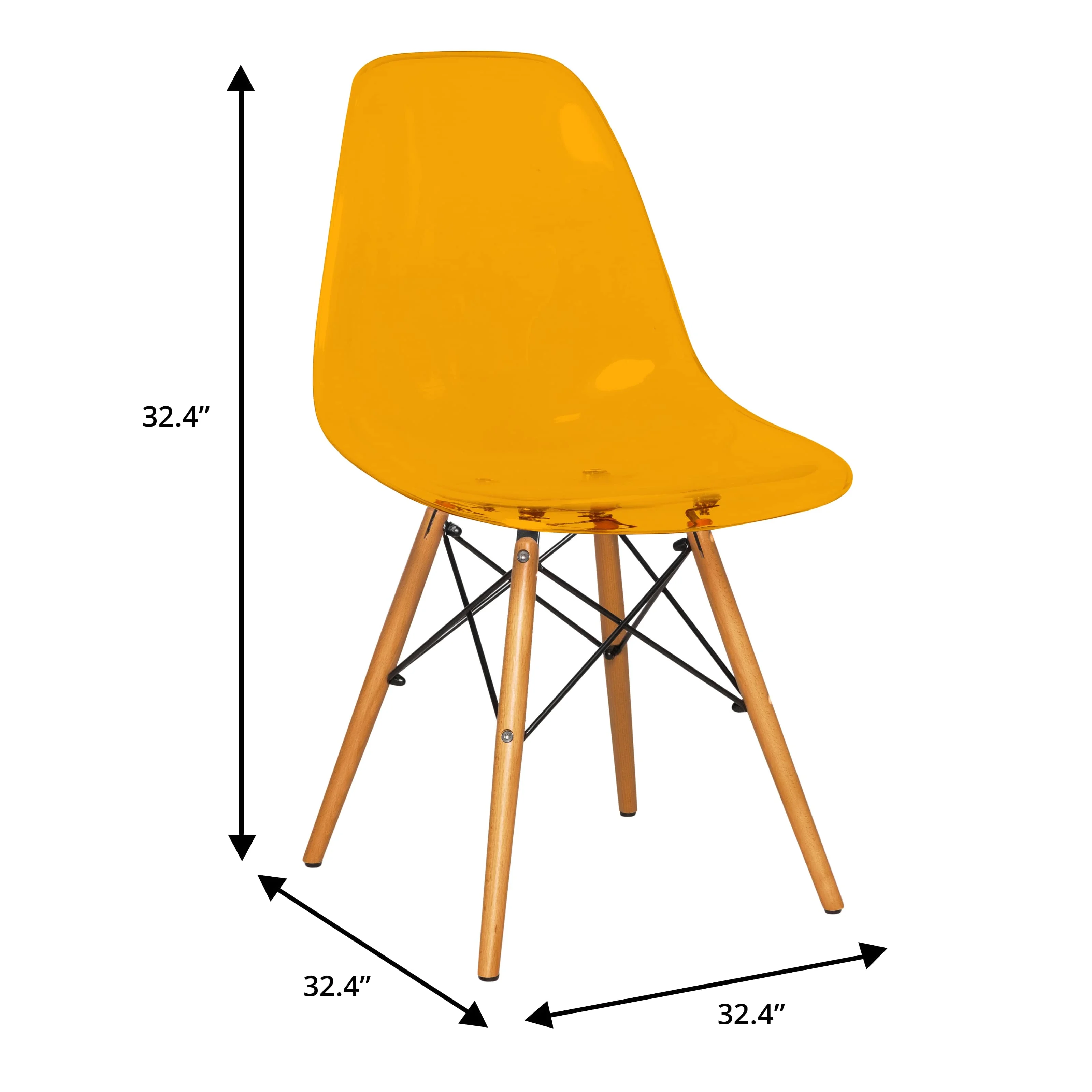 Dover 3-Piece Dining Set with Round Clear Glass Top Bistro Table and 2 Plastic Chairs in Orange