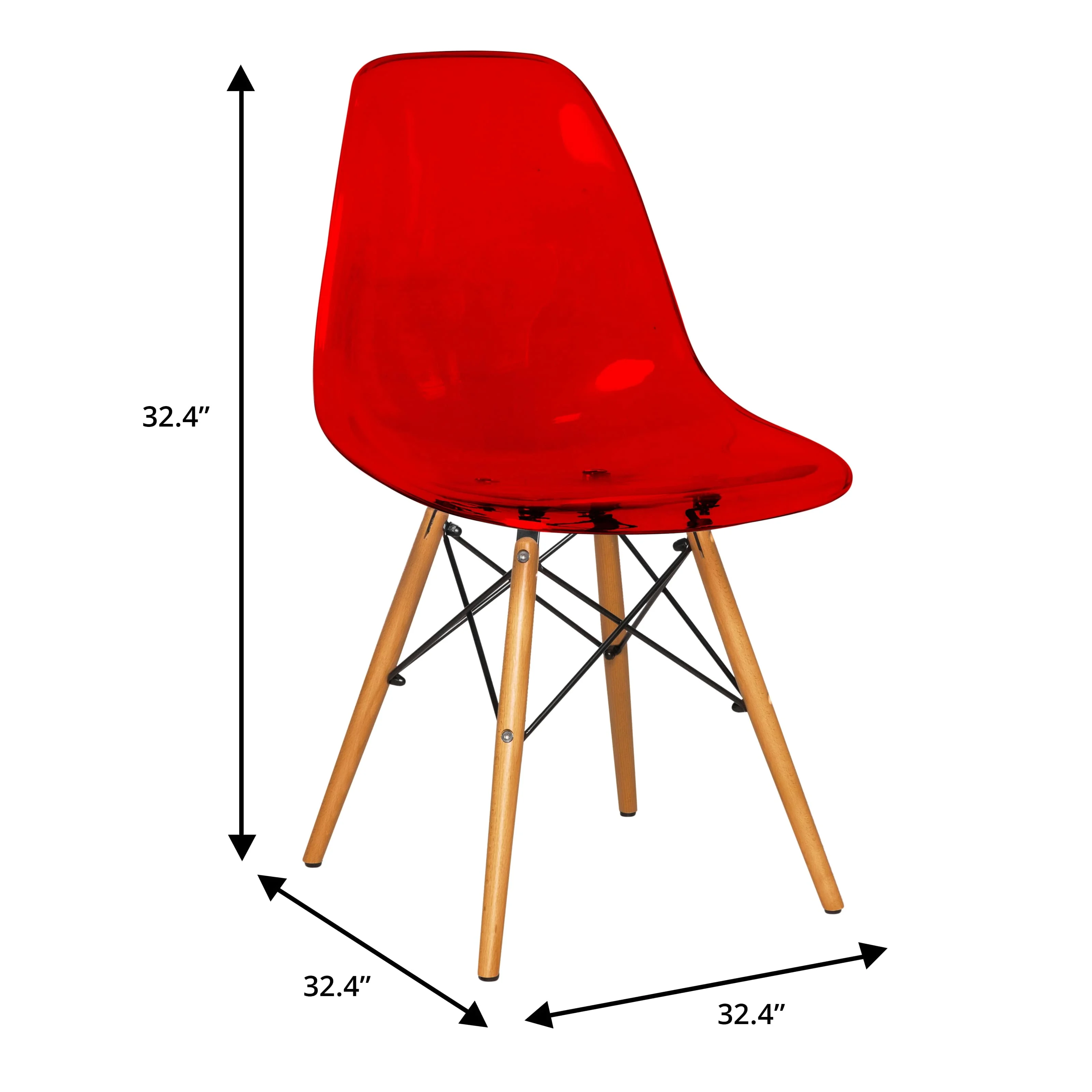 Dover 3-Piece Dining Set with Round Clear Glass Top Bistro Table and 2 Plastic Chairs in Red