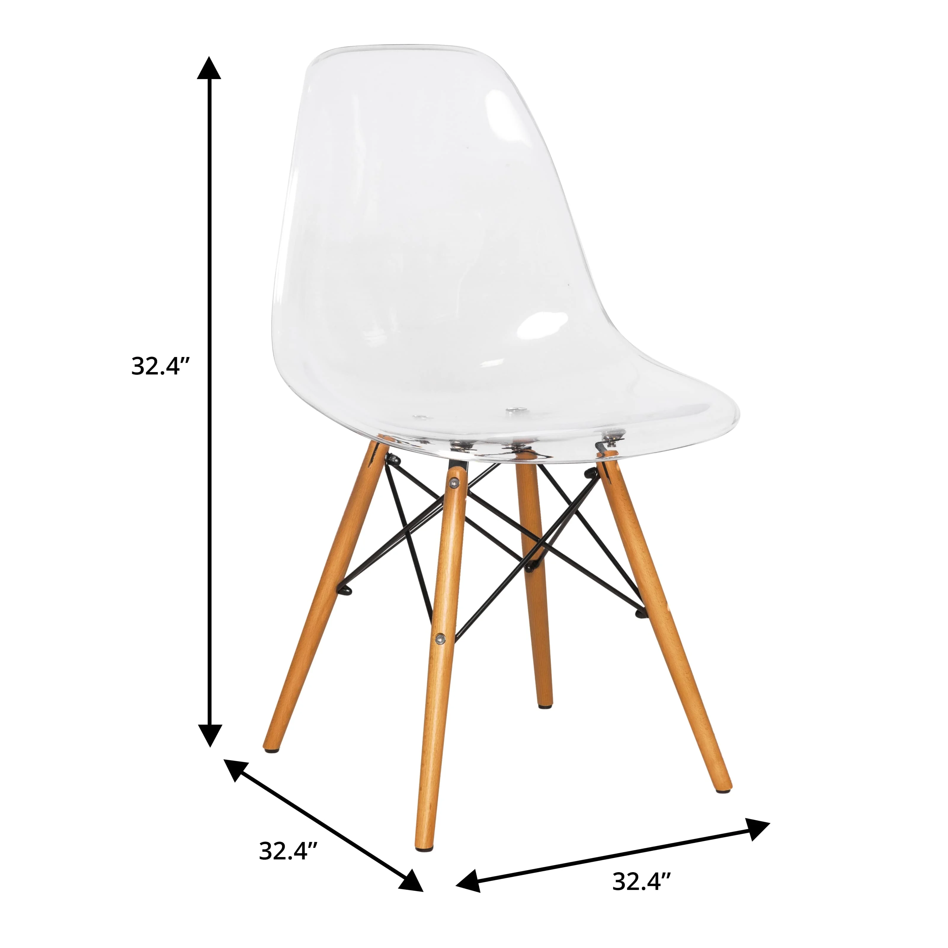 Dover 3-Piece Dining Set with Round White MDF Top Bistro Table and 2 Plastic Chairs in Clear