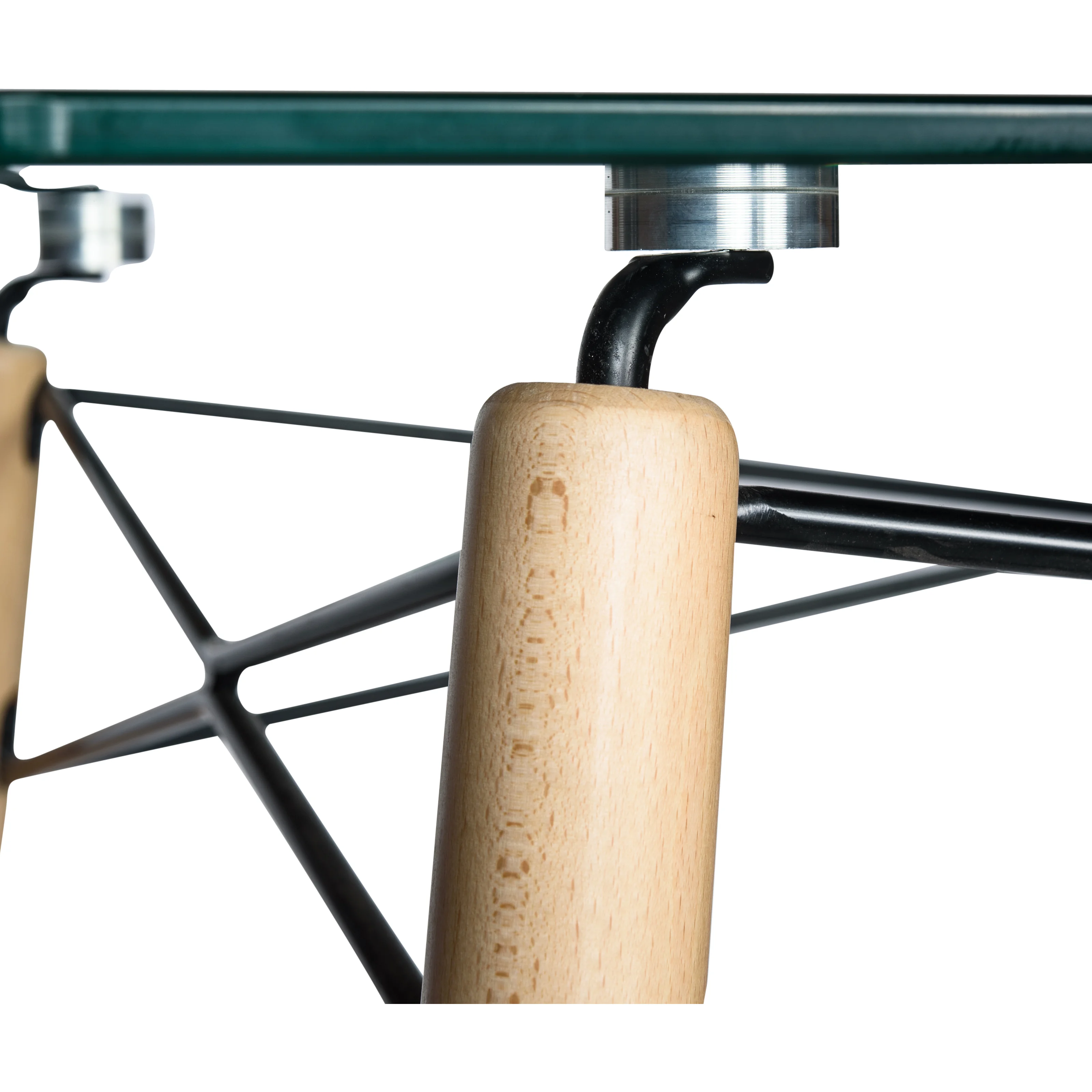 Dover 4Ft Rectangle Glass Top Dining Table W/ Natural Wood Eiffel Base