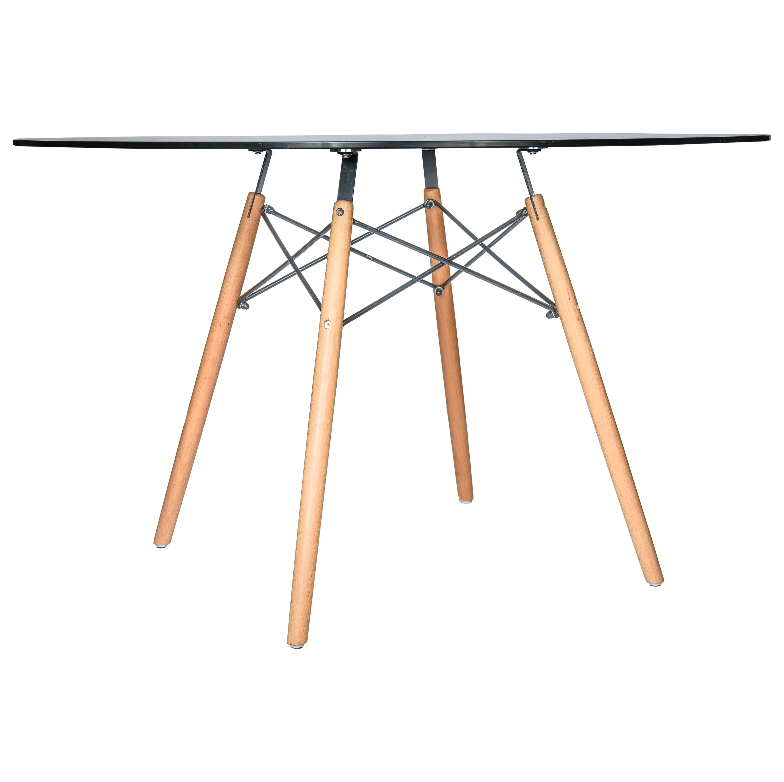 Dover Round Glass Top Dining Table W/ Natural Wood Eiffel Base