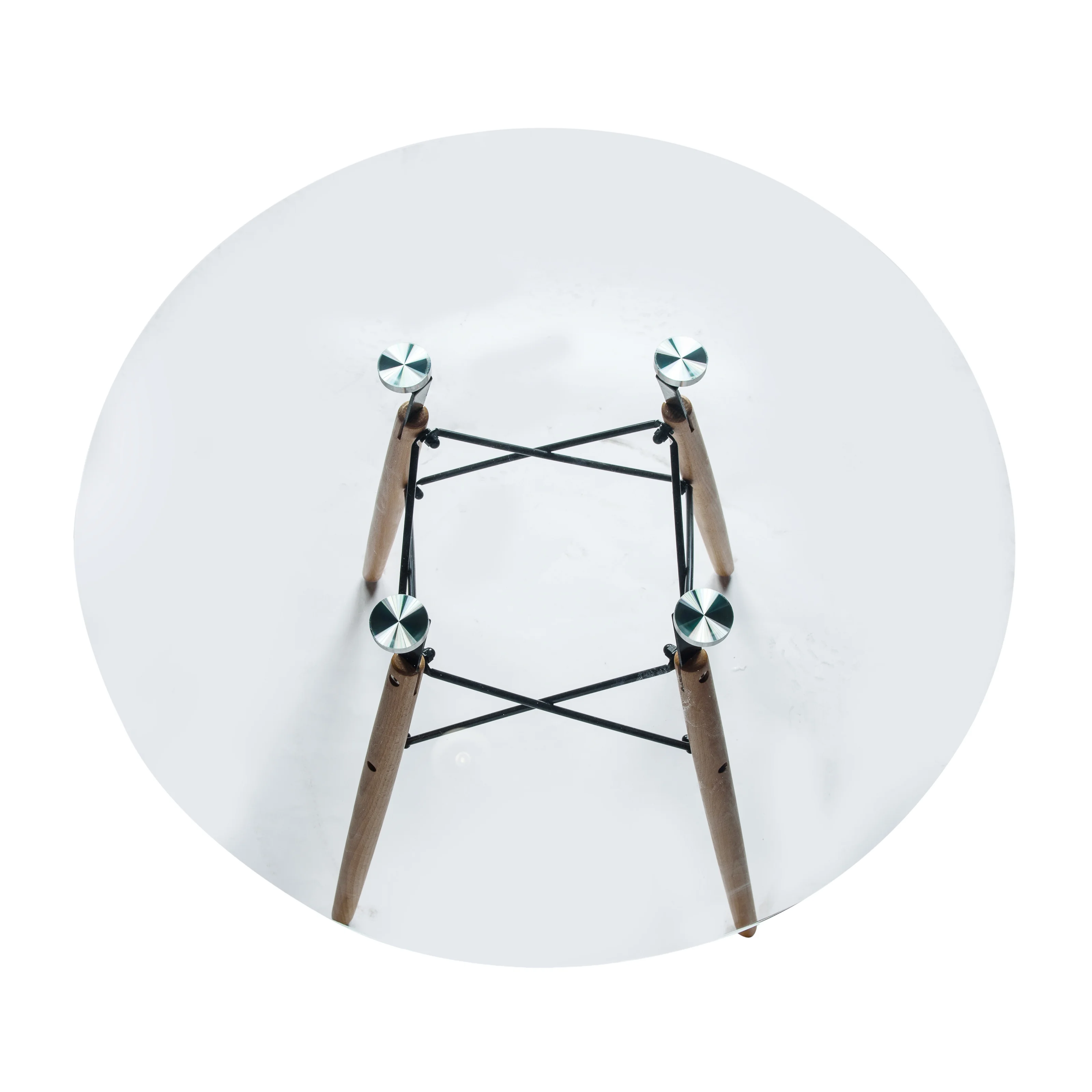 Dover Round Glass Top Dining Table W/ Natural Wood Eiffel Base