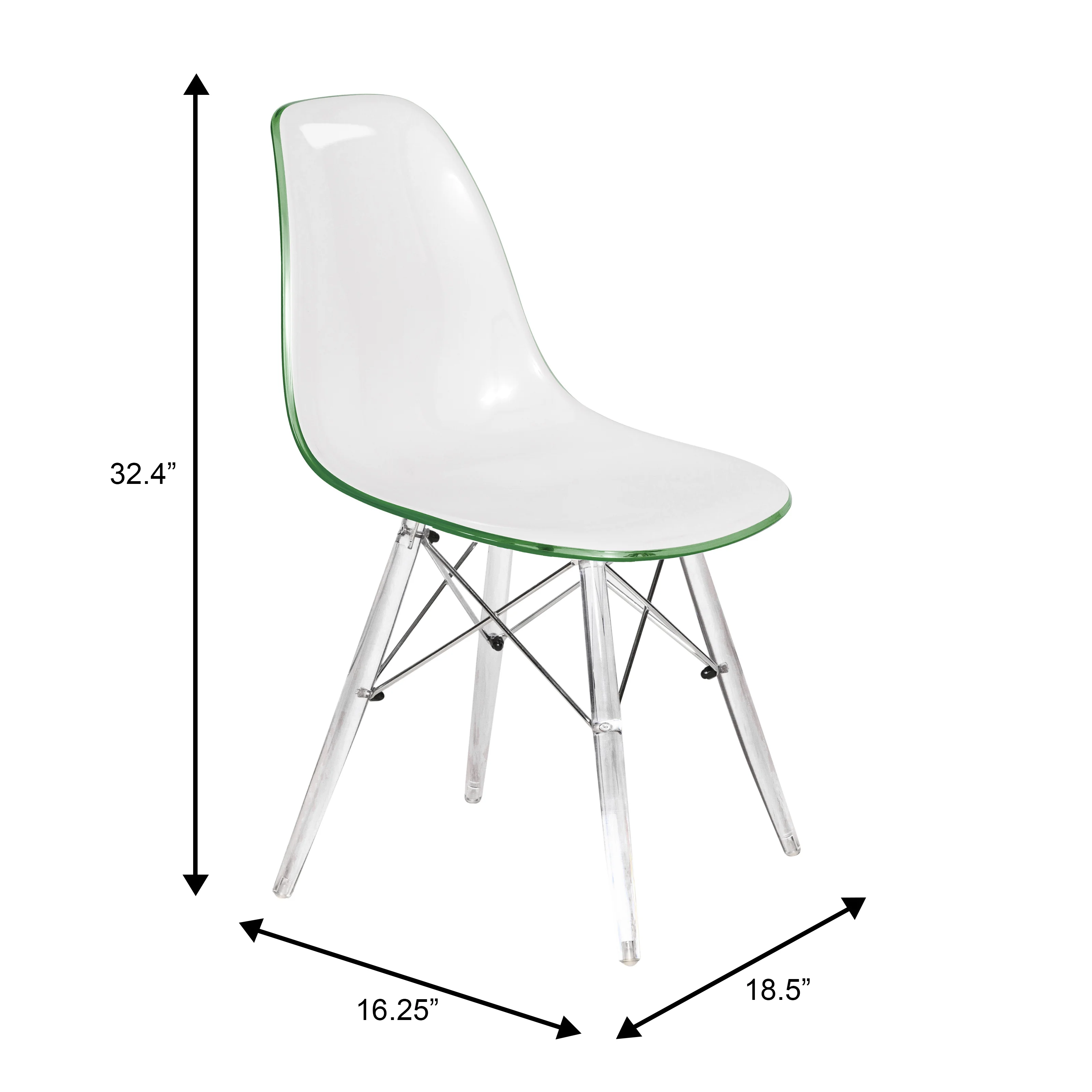 Dover Molded Side Chair with Acrylic Base in White Green Set of 2
