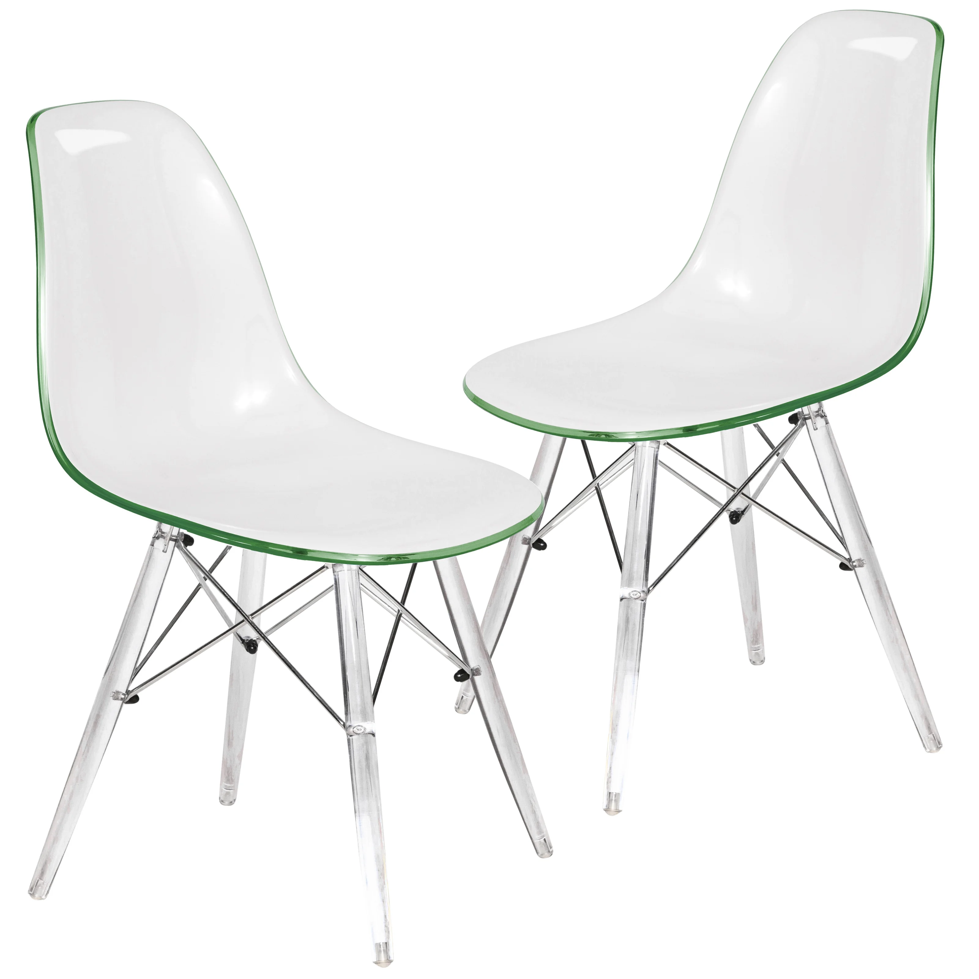 Dover Molded Side Chair with Acrylic Base in White Green Set of 2