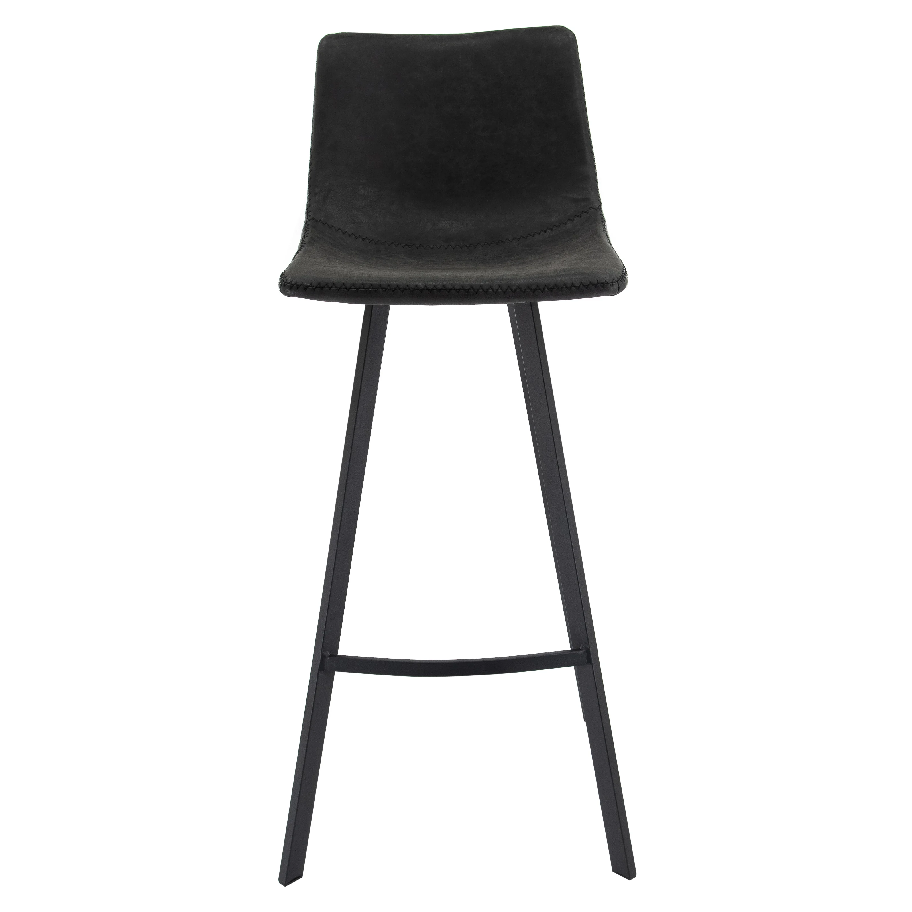 Elland Modern Upholstered Leather Bar Stool With Iron Legs & Footrest