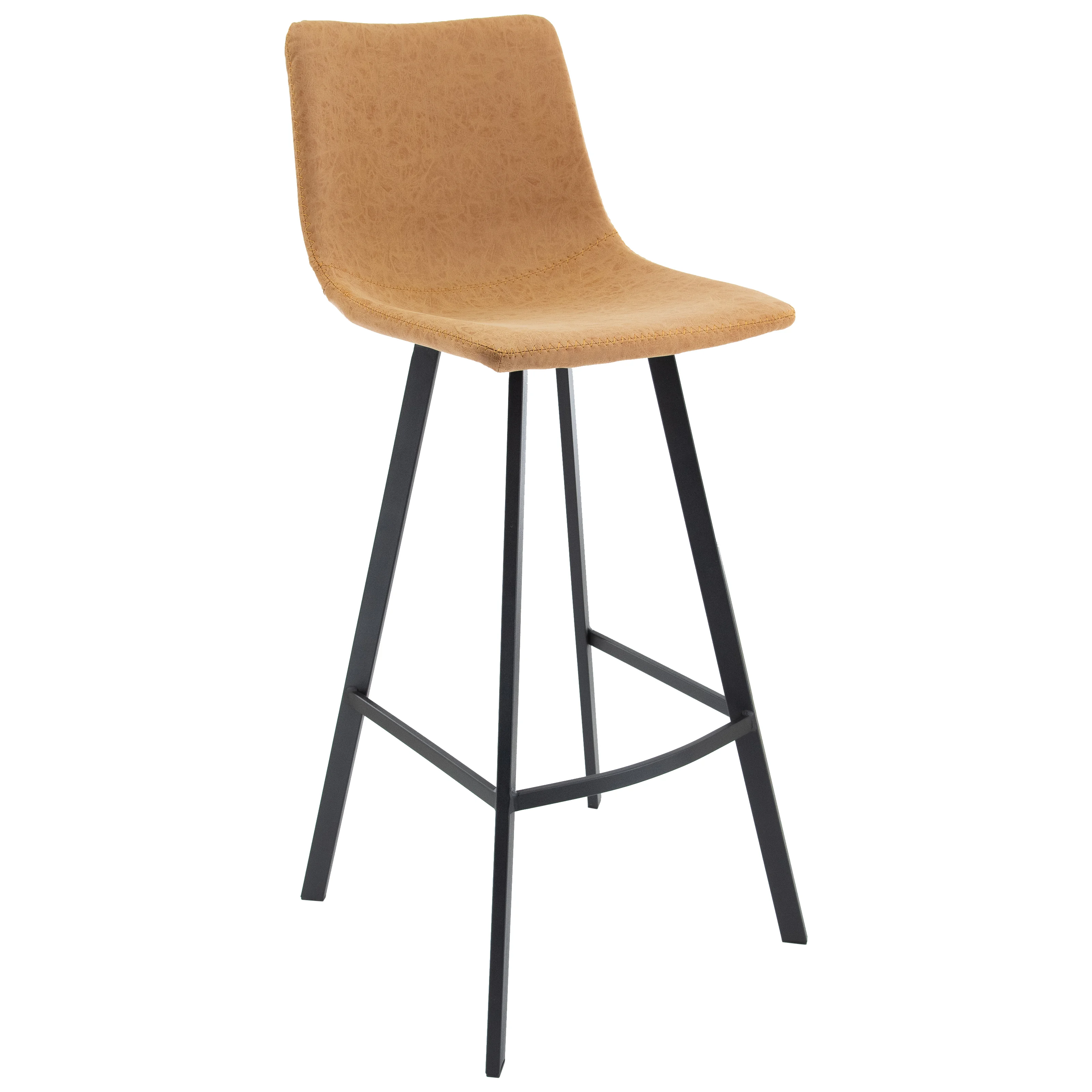 Elland Modern Upholstered Leather Bar Stool With Iron Legs & Footrest
