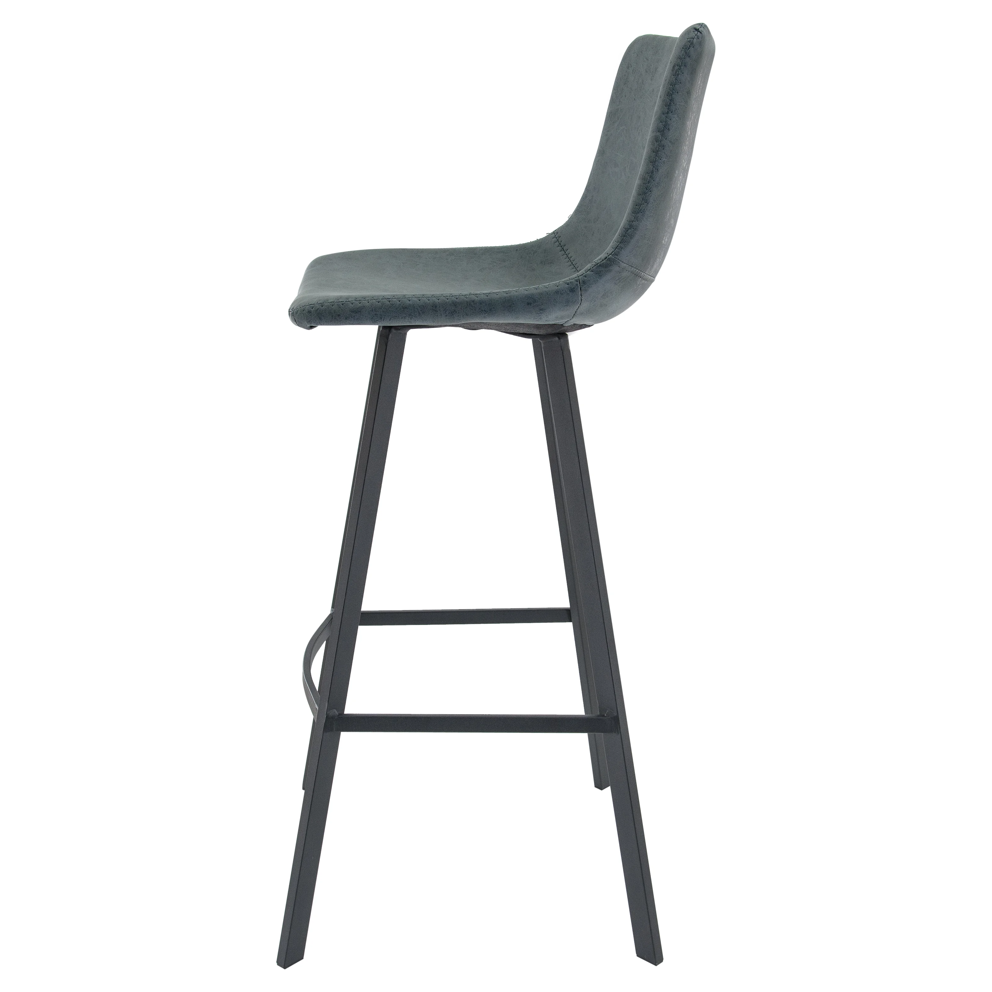 Elland Modern Upholstered Leather Bar Stool With Iron Legs & Footrest Set of 2