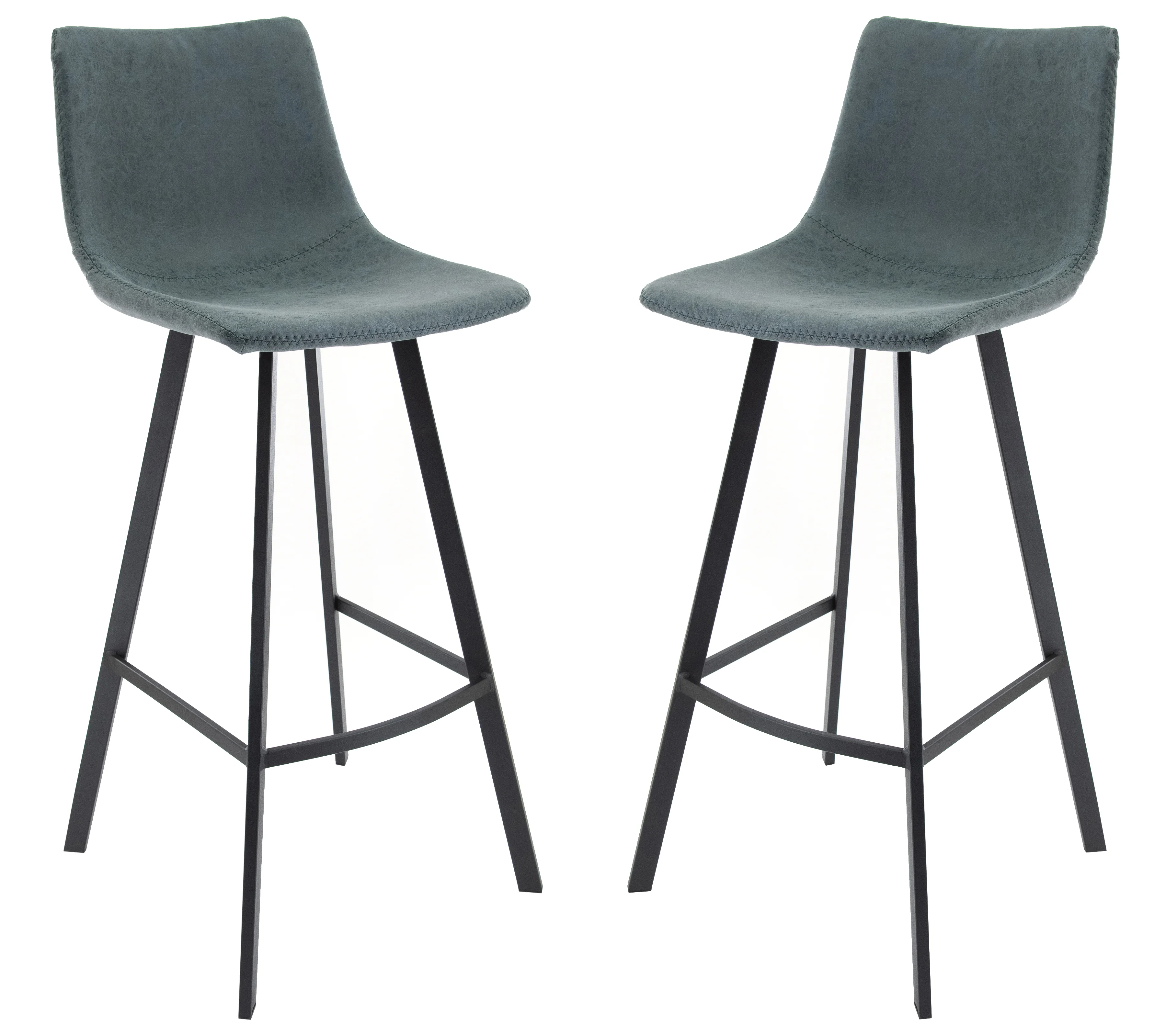 Elland Modern Upholstered Leather Bar Stool With Iron Legs & Footrest Set of 2