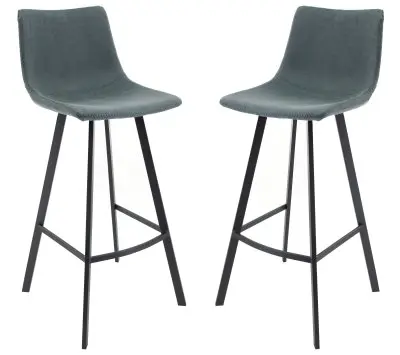 Elland Modern Upholstered Leather Bar Stool With Iron Legs & Footrest Set of 2