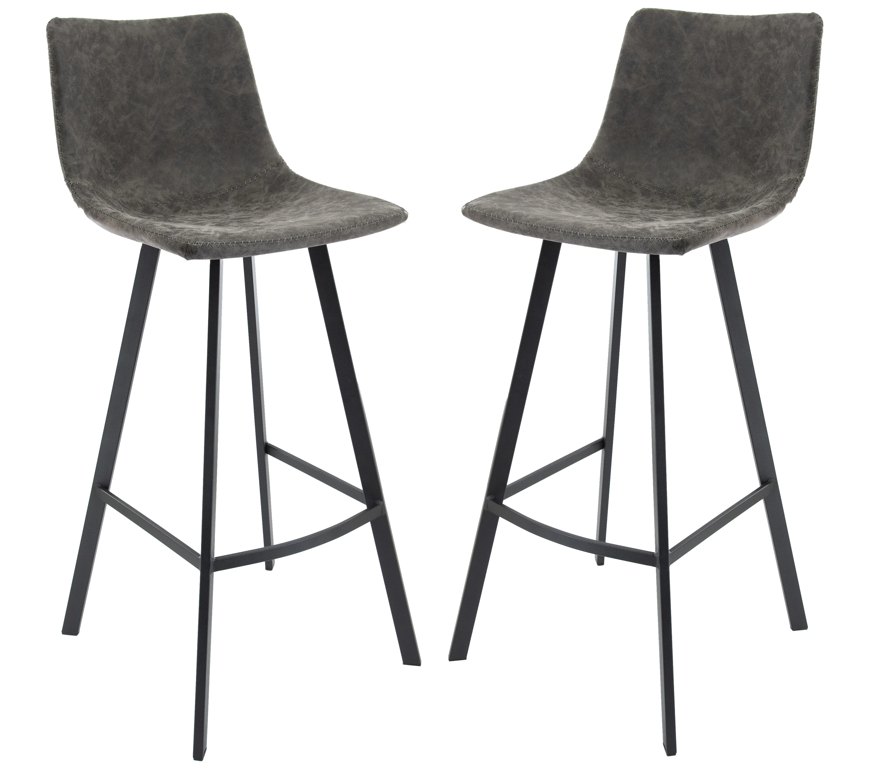 Elland Modern Upholstered Leather Bar Stool With Iron Legs & Footrest Set of 2