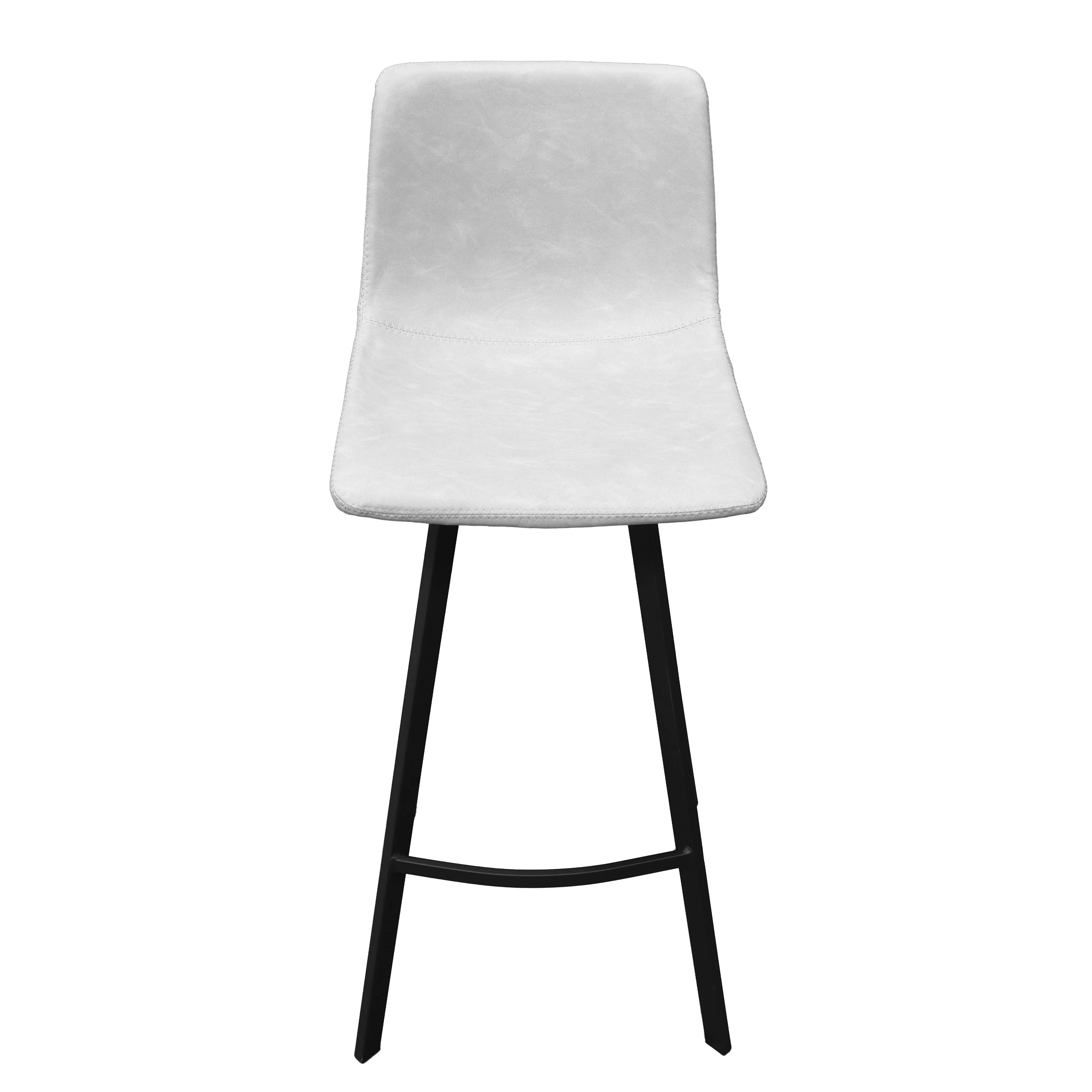 Elland Modern Upholstered Leather Bar Stool With Iron Legs & Footrest Set of 2, Light Grey