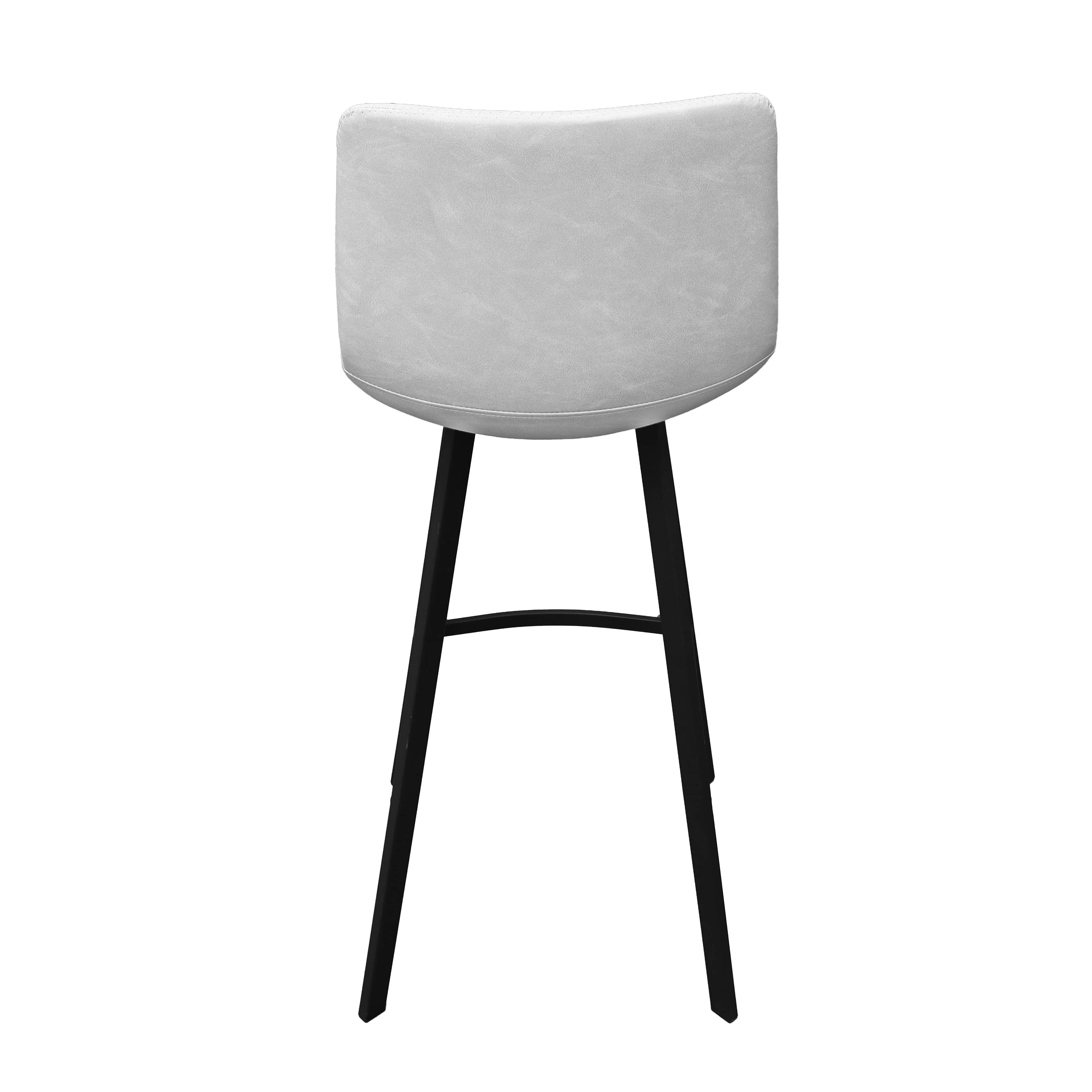 Elland Modern Upholstered Leather Bar Stool With Iron Legs & Footrest Set of 2, Light Grey