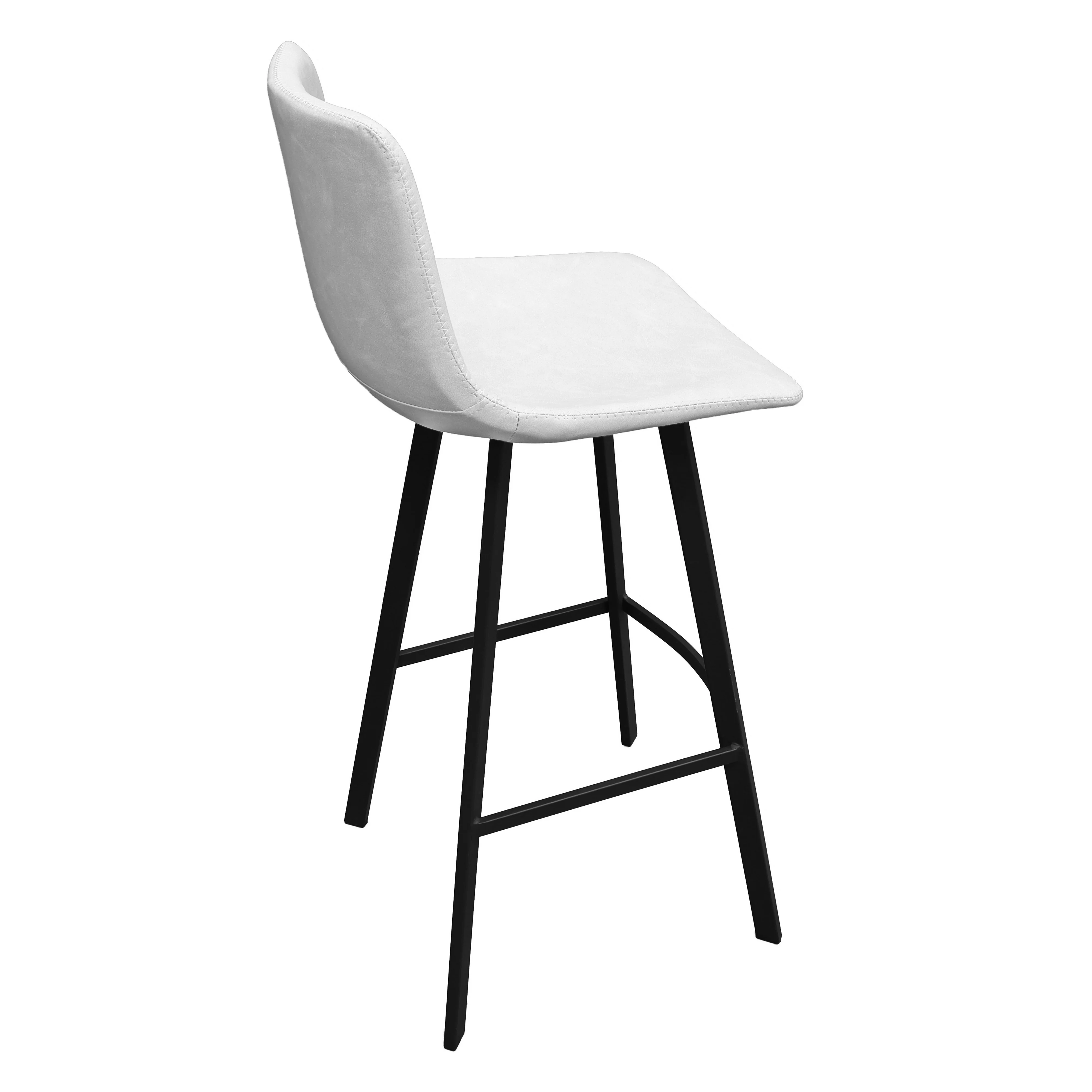 Elland Modern Upholstered Leather Bar Stool With Iron Legs & Footrest Set of 2, Light Grey