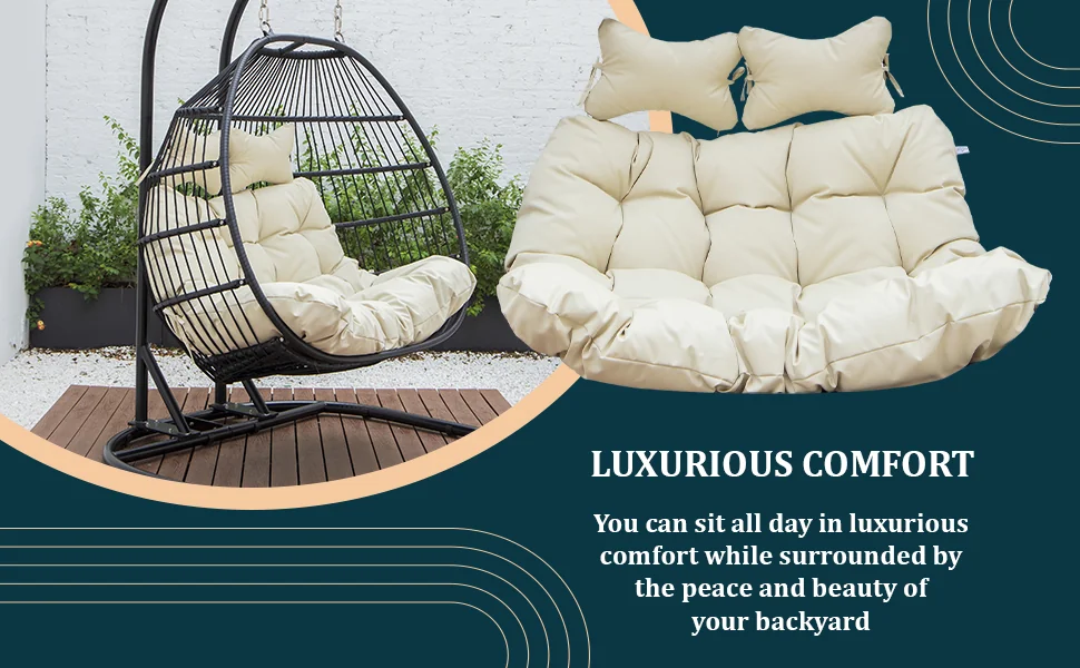 Wicker 2 Person Double Folding Hanging Egg Swing Cushion