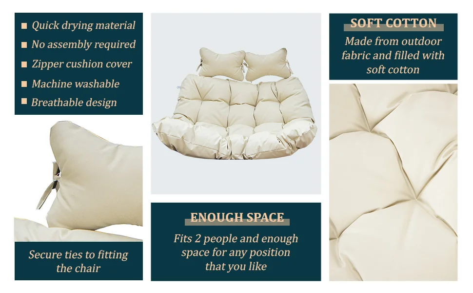 Wicker 2 Person Double Folding Hanging Egg Swing Cushion