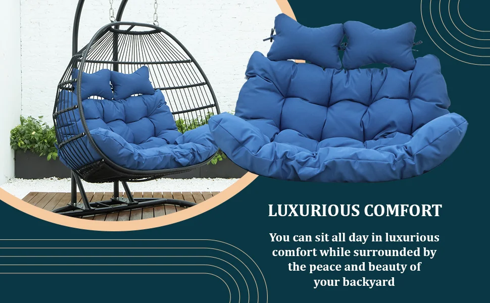 Wicker 2 Person Double Folding Hanging Egg Swing Cushion
