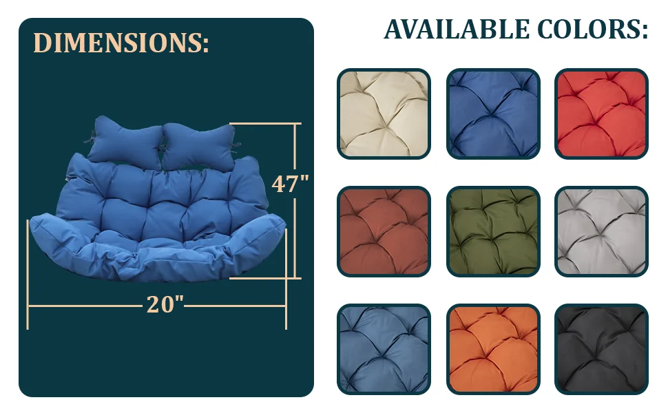 Wicker 2 Person Double Folding Hanging Egg Swing Cushion