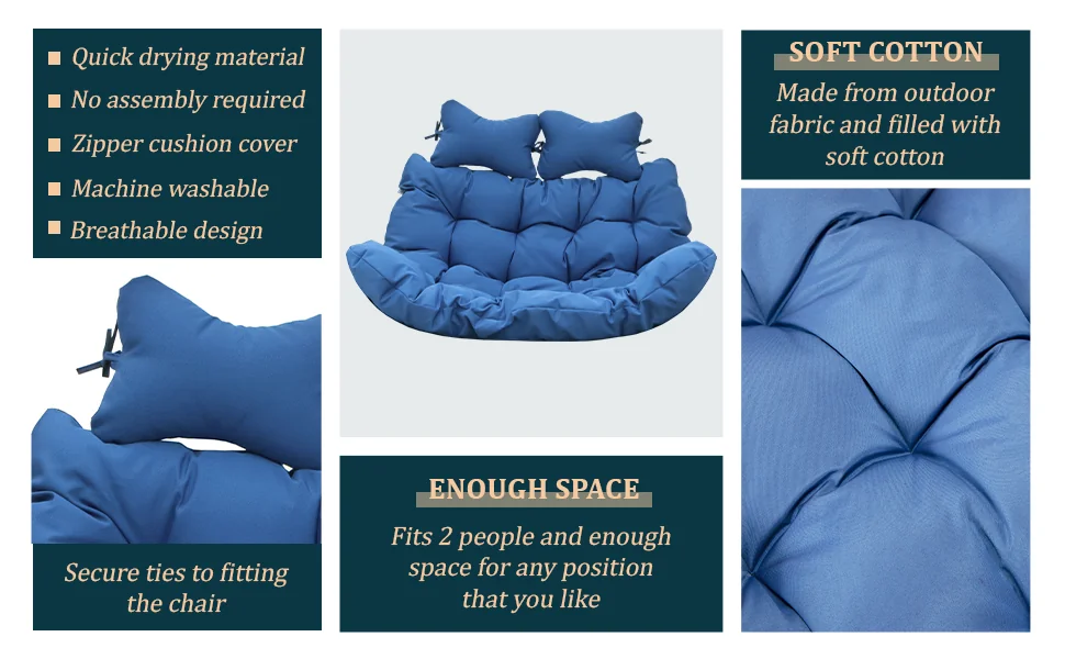 Wicker 2 Person Double Folding Hanging Egg Swing Cushion