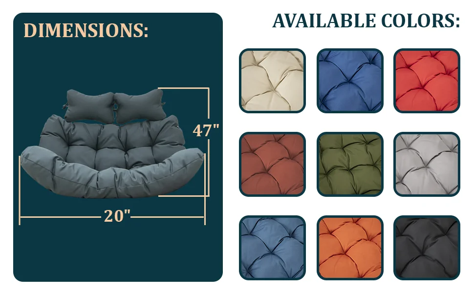 Wicker 2 Person Double Folding Hanging Egg Swing Cushion