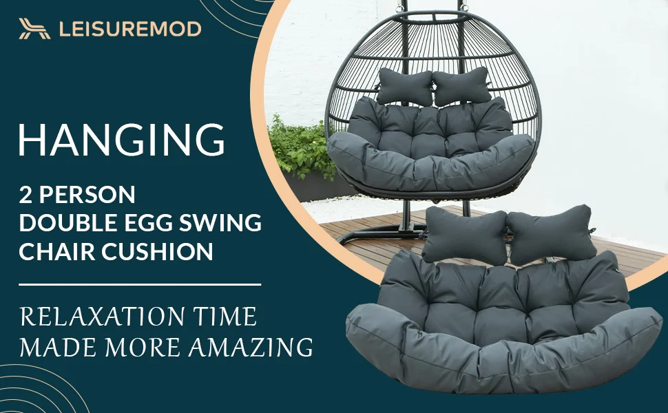 Wicker 2 Person Double Folding Hanging Egg Swing Cushion