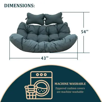 Wicker 2 Person Double Folding Hanging Egg Swing Cushion