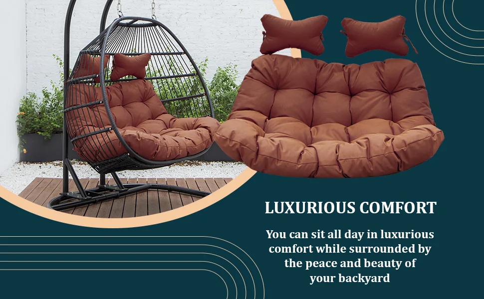 Wicker 2 Person Double Folding Hanging Egg Swing Cushion