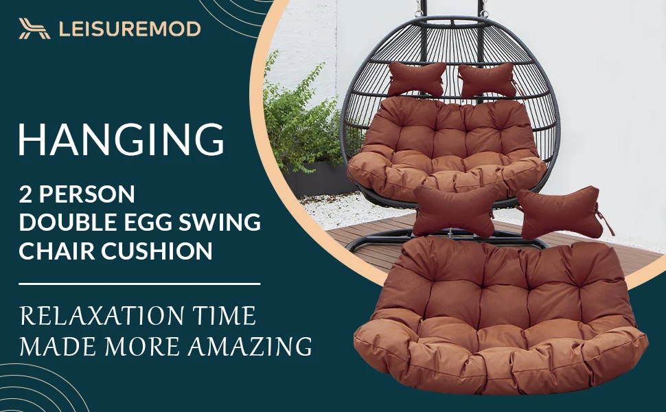 Wicker 2 Person Double Folding Hanging Egg Swing Cushion