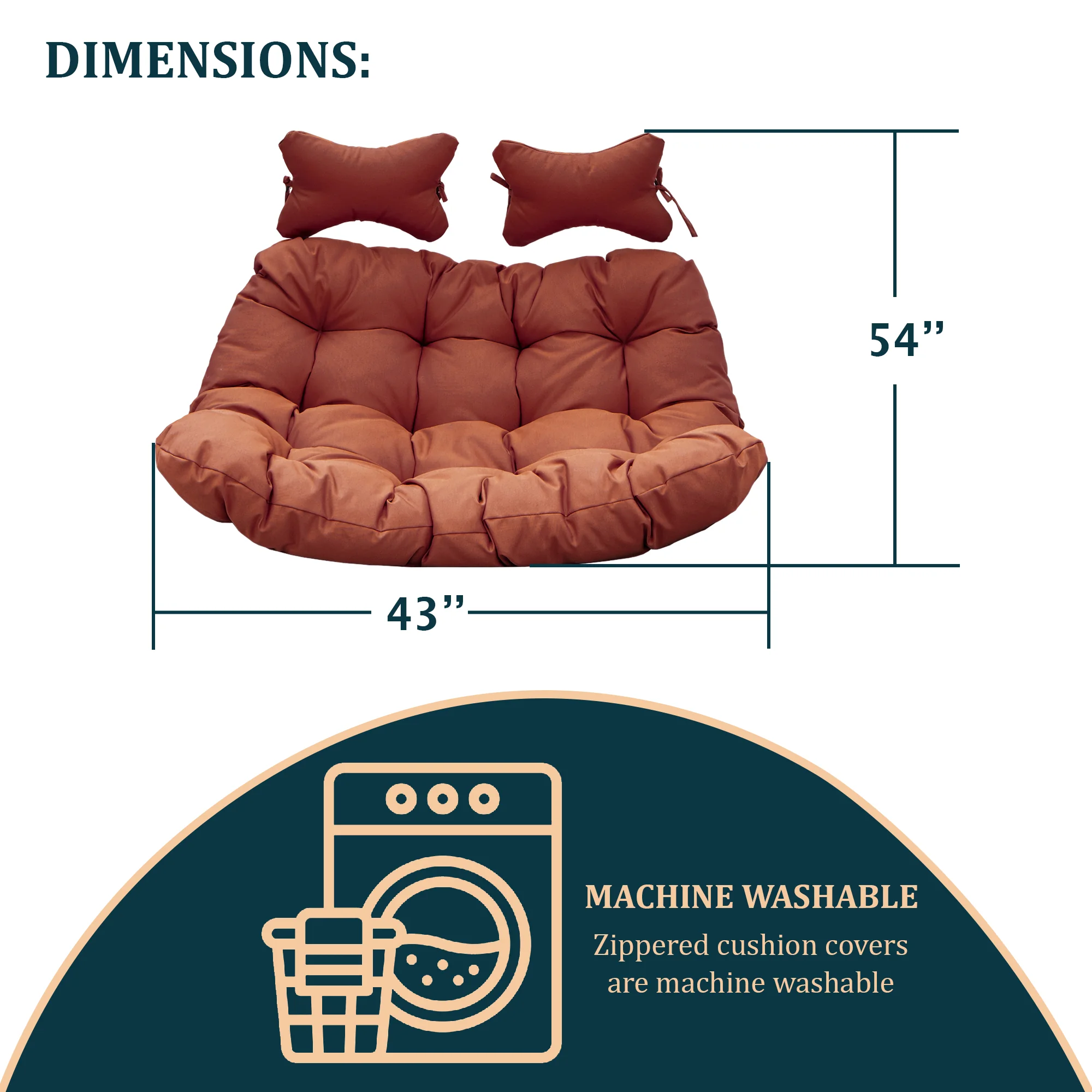 Wicker 2 Person Double Folding Hanging Egg Swing Cushion