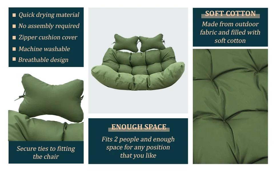 Wicker 2 Person Double Folding Hanging Egg Swing Cushion