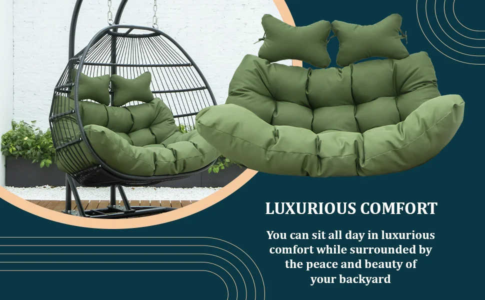 Wicker 2 Person Double Folding Hanging Egg Swing Cushion