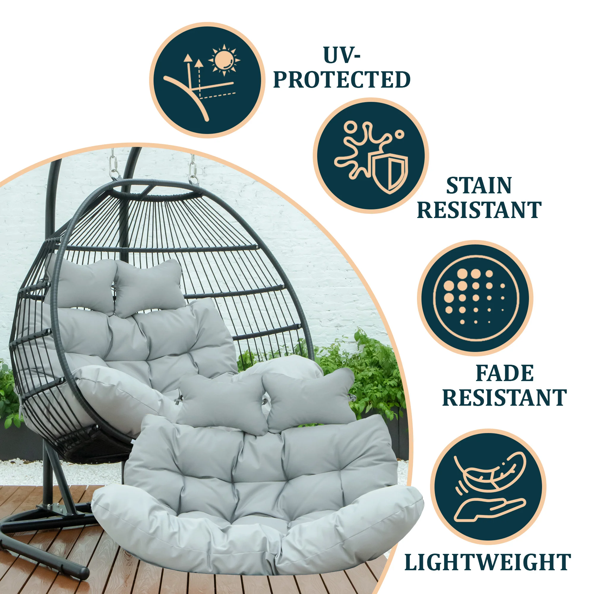 Wicker 2 Person Double Folding Hanging Egg Swing Cushion