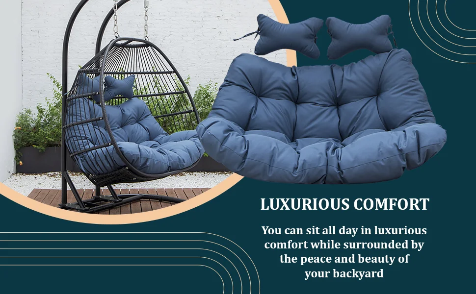Wicker 2 Person Double Folding Hanging Egg Swing Cushion