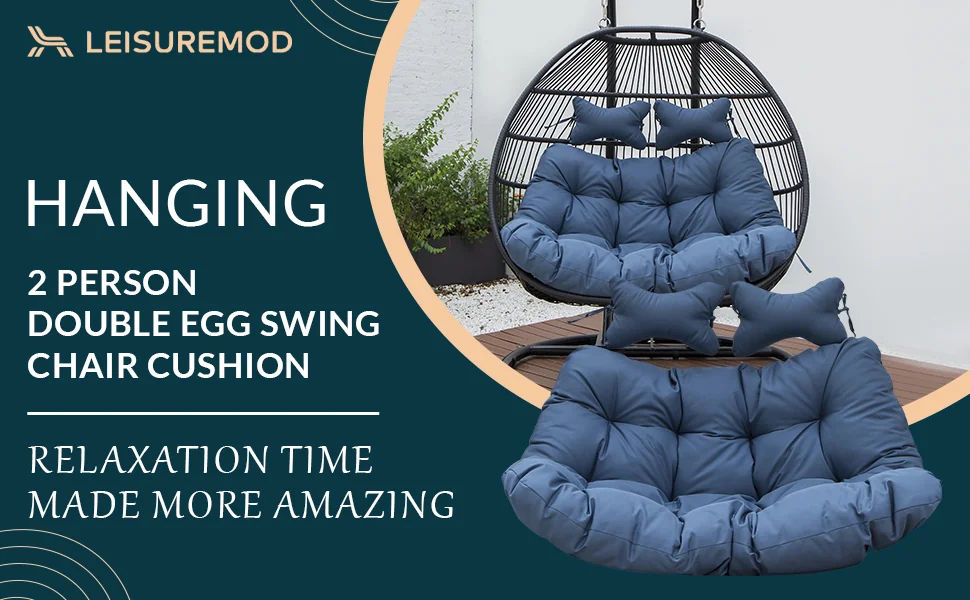 Wicker 2 Person Double Folding Hanging Egg Swing Cushion